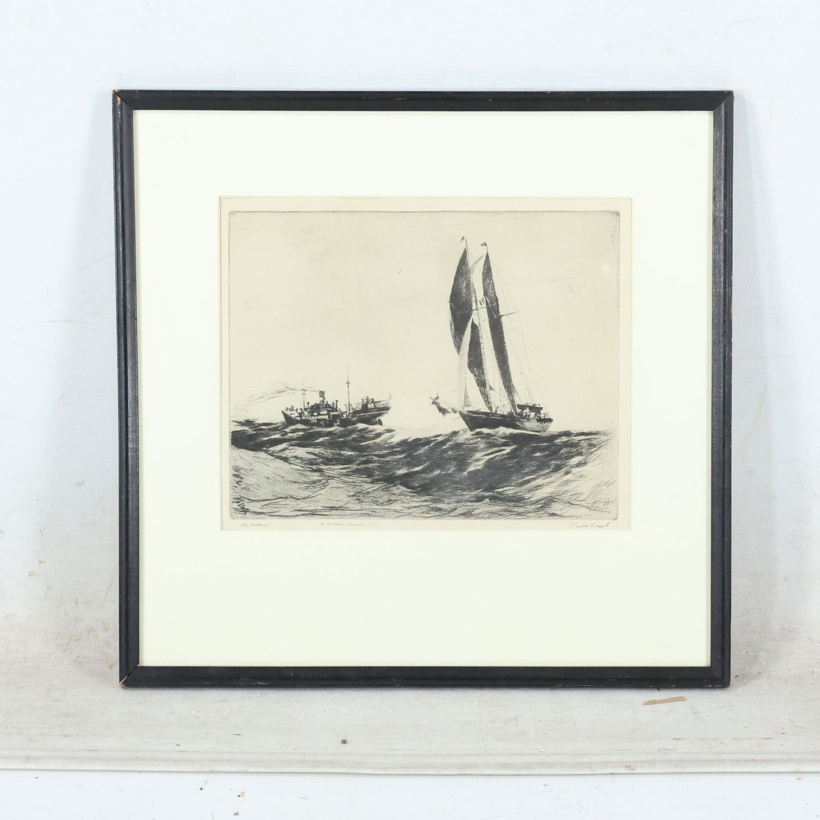 Pencil Signed Etching Ships and Boats, Framed (1 of 9)