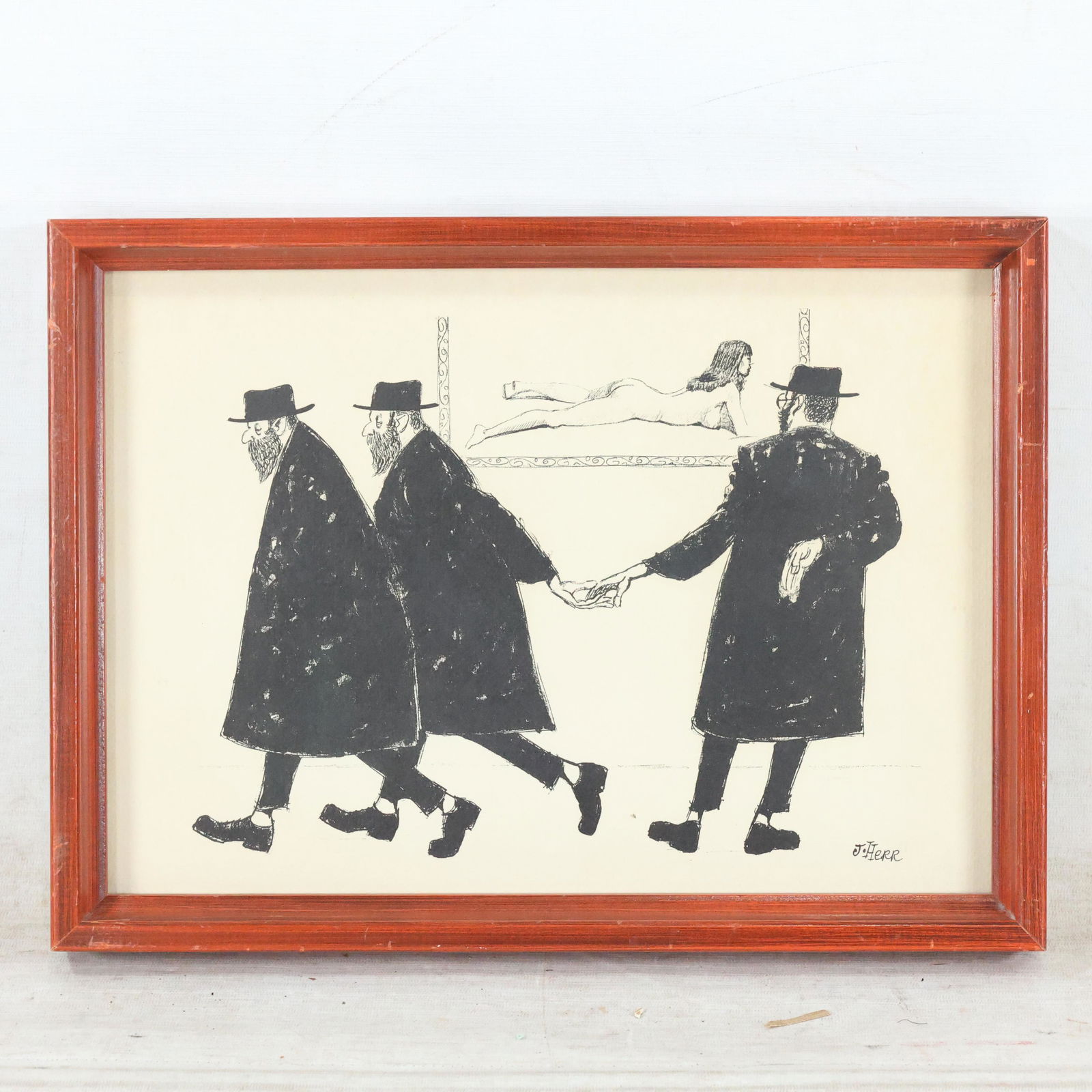 J Herr ; Vintage Comical Judaica Lithograph; Framed (1 of 12)
