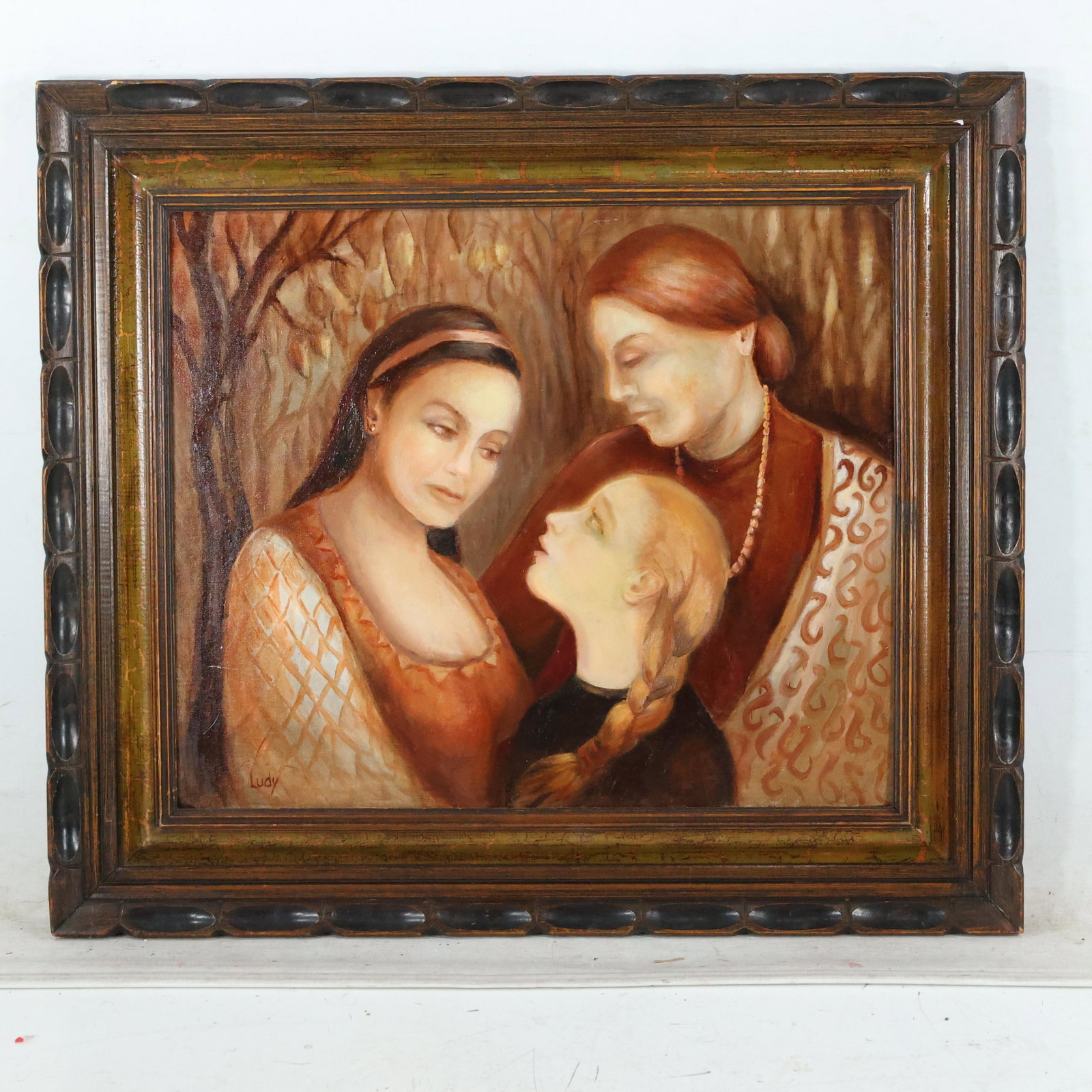 Ludy Robinson Perez, Renaissance Women "3 Generations": Ludy Robinson Perez, Renaissance Women "3 Generations". Oil on board painting. Signed. Full name of artist on verso. Framed. size: 20 x 24, 28 x 32 outside frame