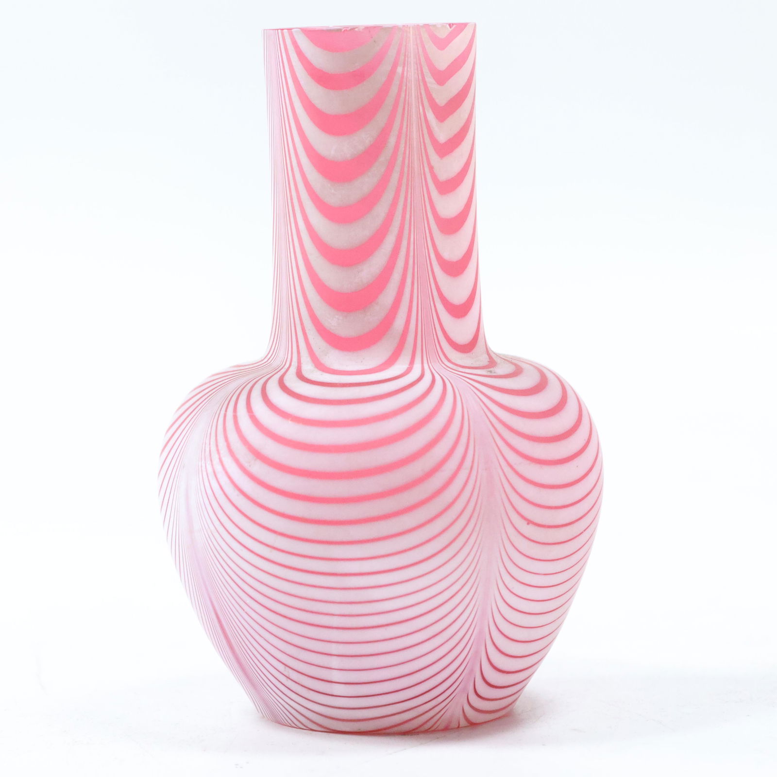 Art Glass Pink & White Draped Waves Pattern Vase (1 of 5)