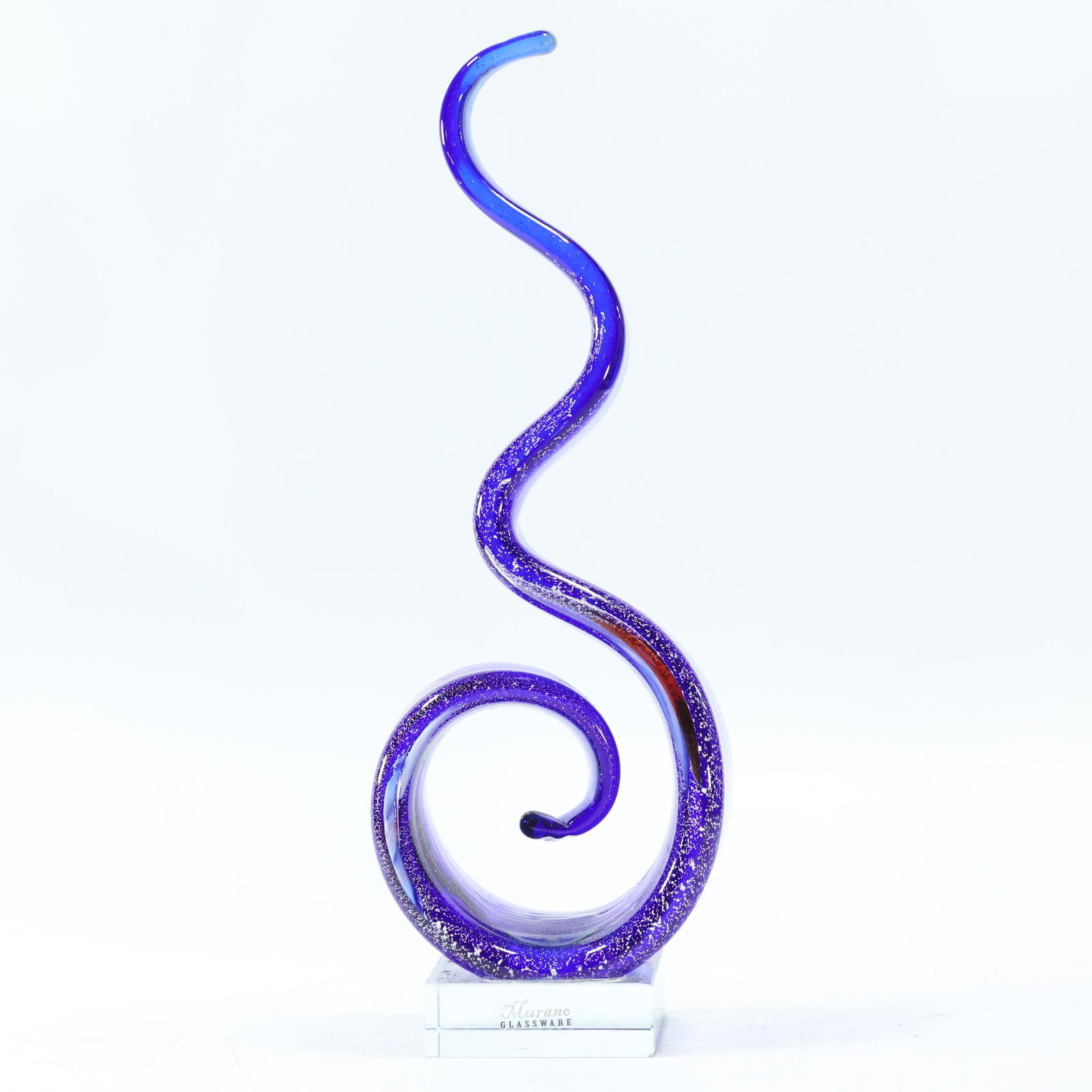 Murano Art Glass Blue Speckled Curl Twist Sculpture (1 of 6)