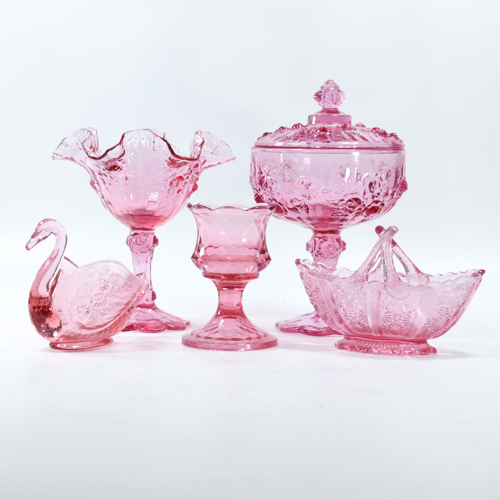 5 Pc Estate Grouping FENTON Pink Glass Items (1 of 19)