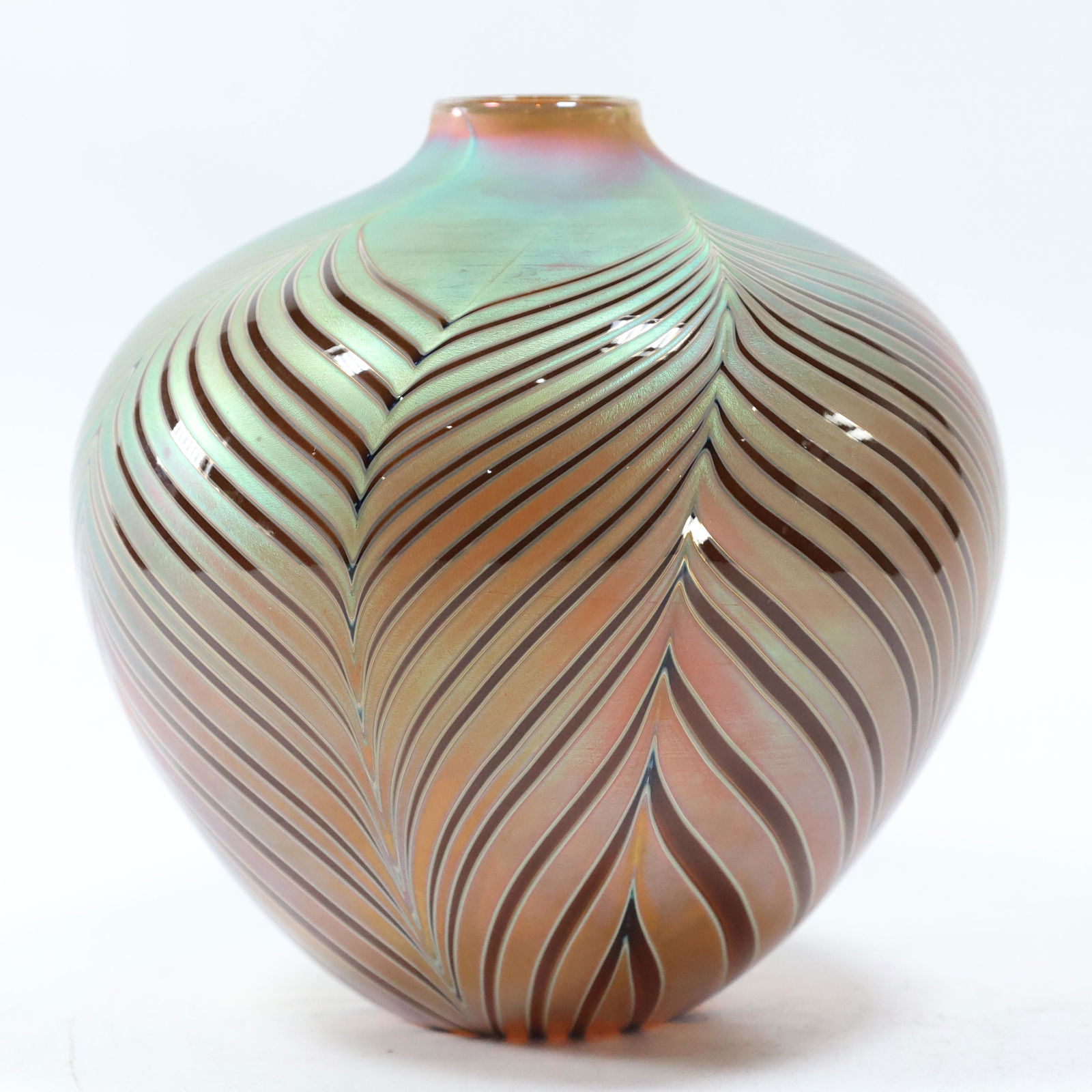 Signed CRAIG ZWEIFEL Art Glass Pulled Feather Vase 1987 (1 of 6)