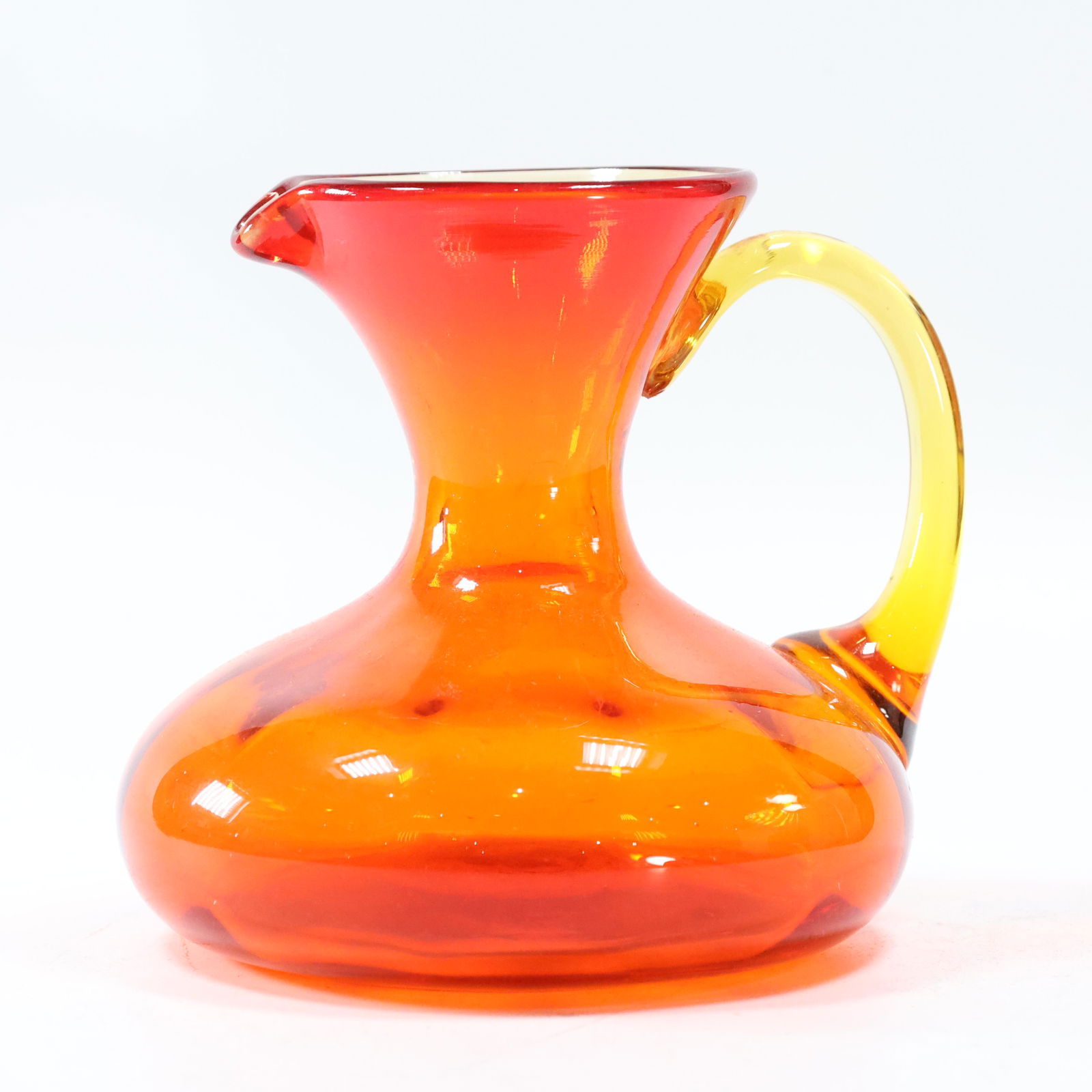 Bright Orange Glass Pitcher Applied Handle Mid-Century (1 of 6)