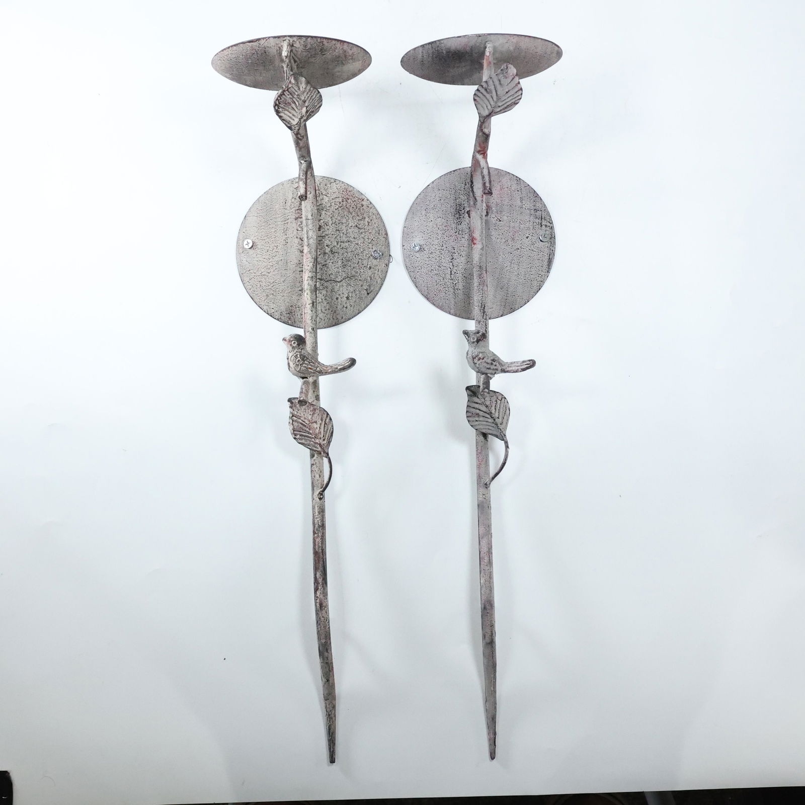 2 Cast Metal Candle Holder Wall Sconces Bird on Vine (1 of 6)