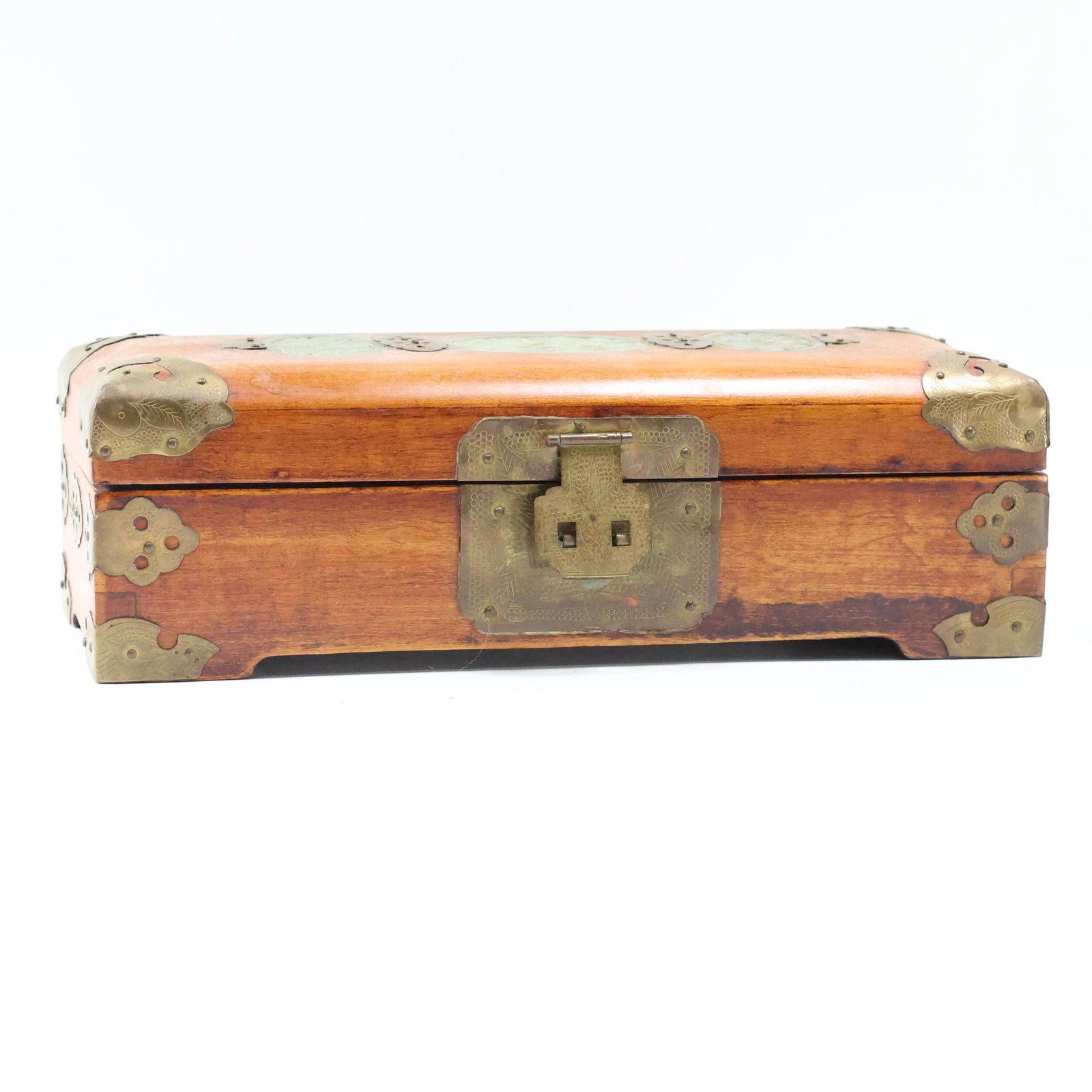 Vintage Asian Wood Jewelry Box Jade Medallion on Cover (1 of 8)