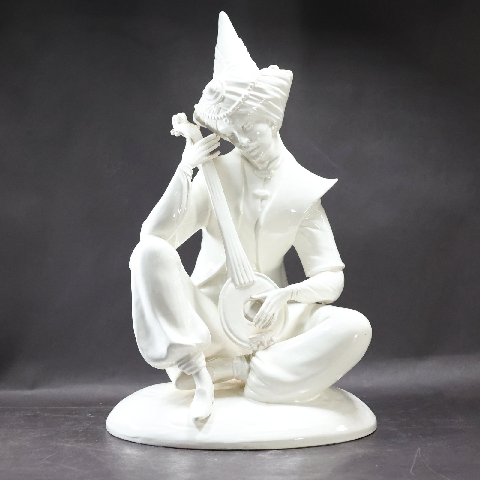 Middle Eastern Jester Playing Lute, White Ceramic Glaze (1 of 8)