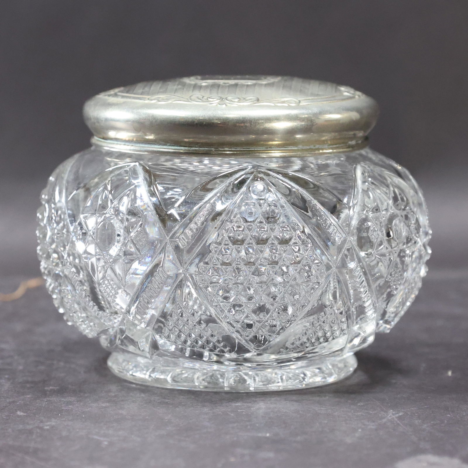 STERLING SILVER Cover Round Glass Dresser Vanity Jar (1 of 6)