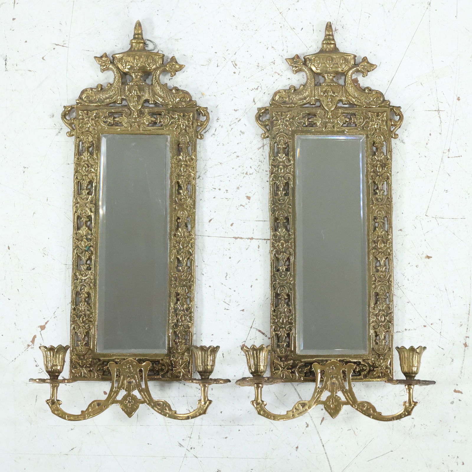 2 Victorian Bronze Mirrored Wall Sconces with Serpents (1 of 6)