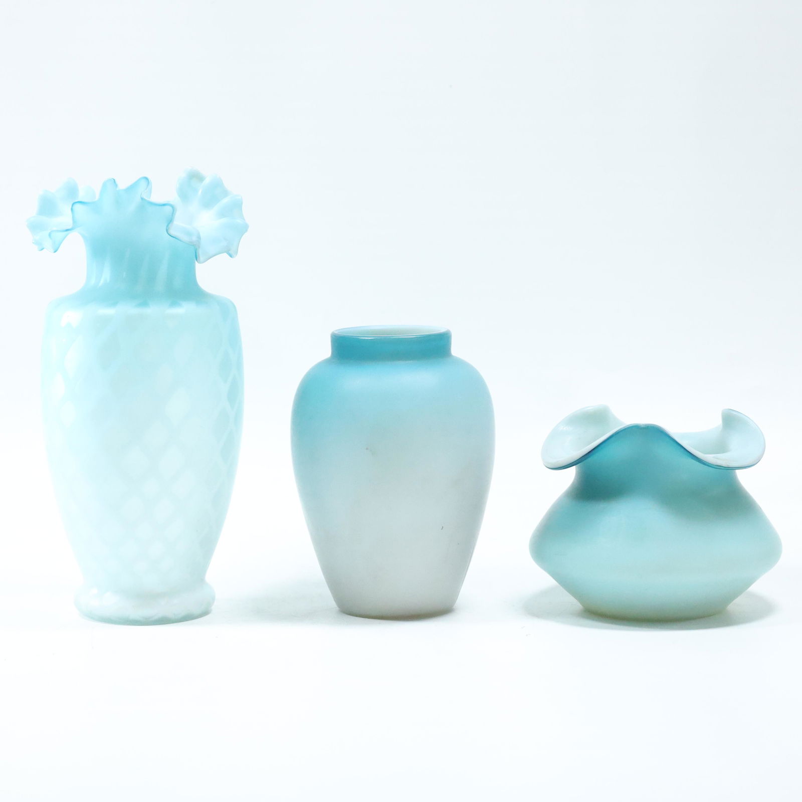 3 Assorted Blue Mount Washington Glass Vases (1 of 13)