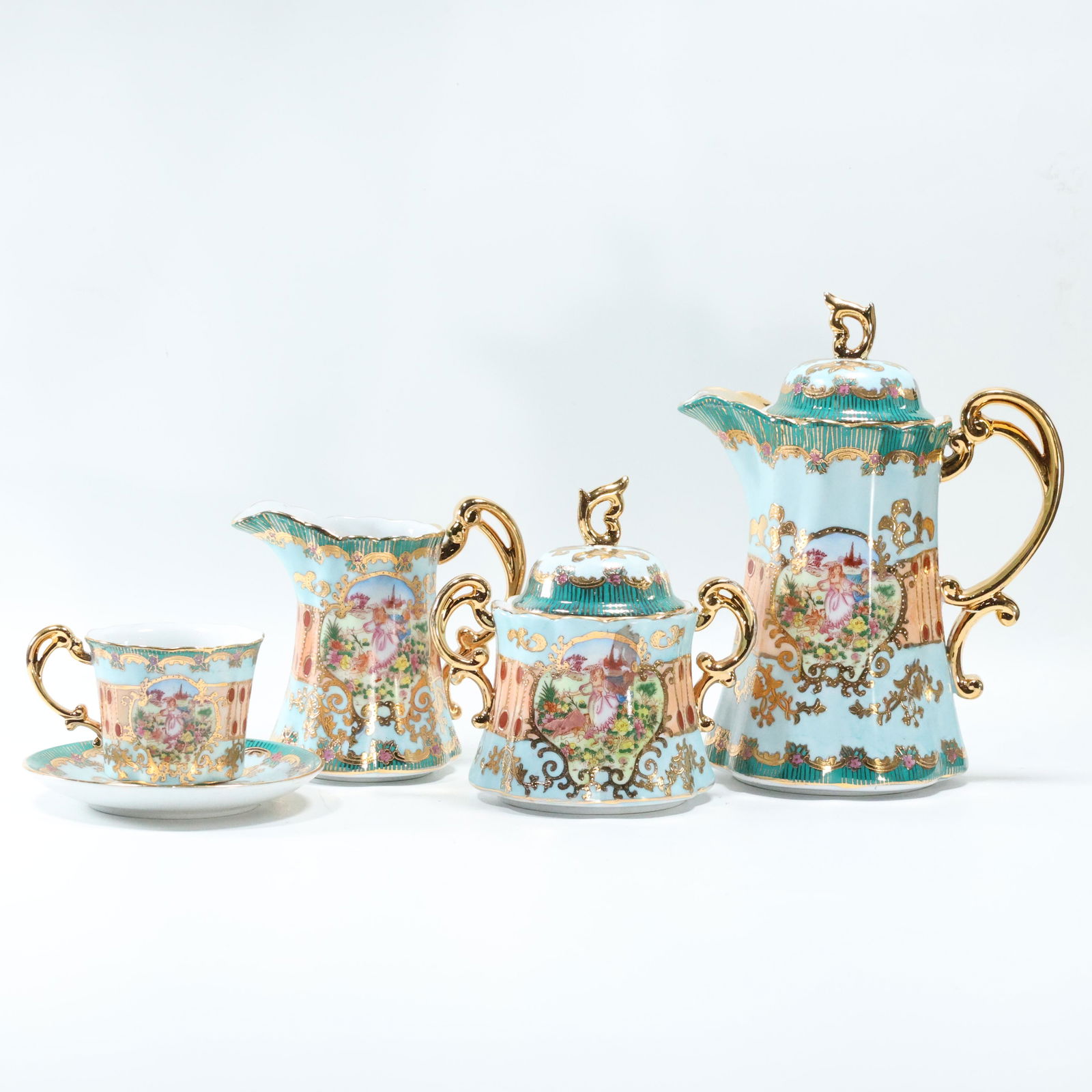 14 Pc Royal Fine Porcelain Tea Set with Genre Scenes (1 of 19)