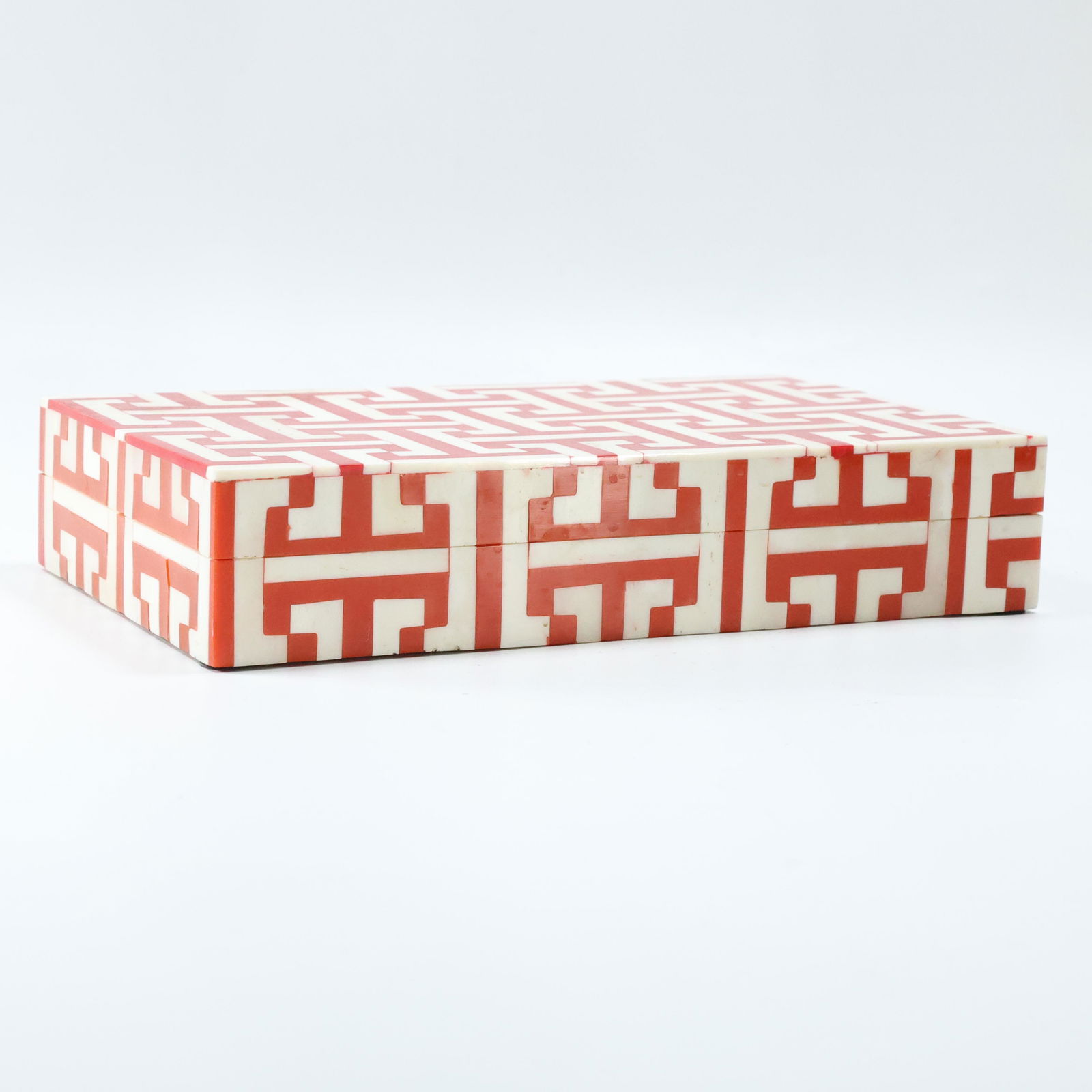 Mid-Century Modern Red & White Lucute on Wood Box (1 of 6)