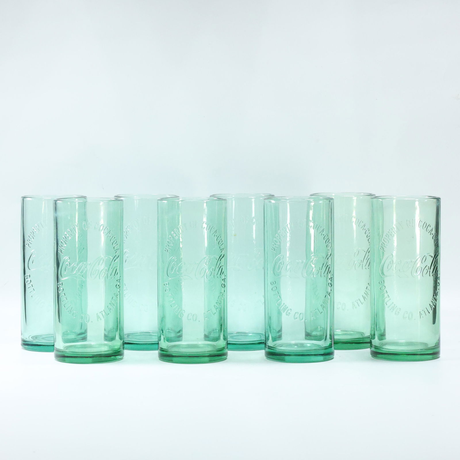 [8] Green Embossed Coca-Cola Tall Drinking Glasses (1 of 5)