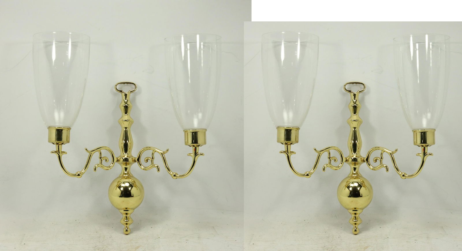 2 Lacquered Brass Double Candle Sconces Glass Shades (1 of 18)