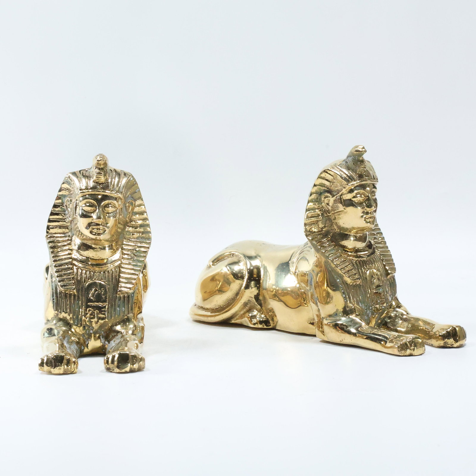 2 Gold Gilt Heavy Metal Egyptian Sphinx Statues (1 of 7)