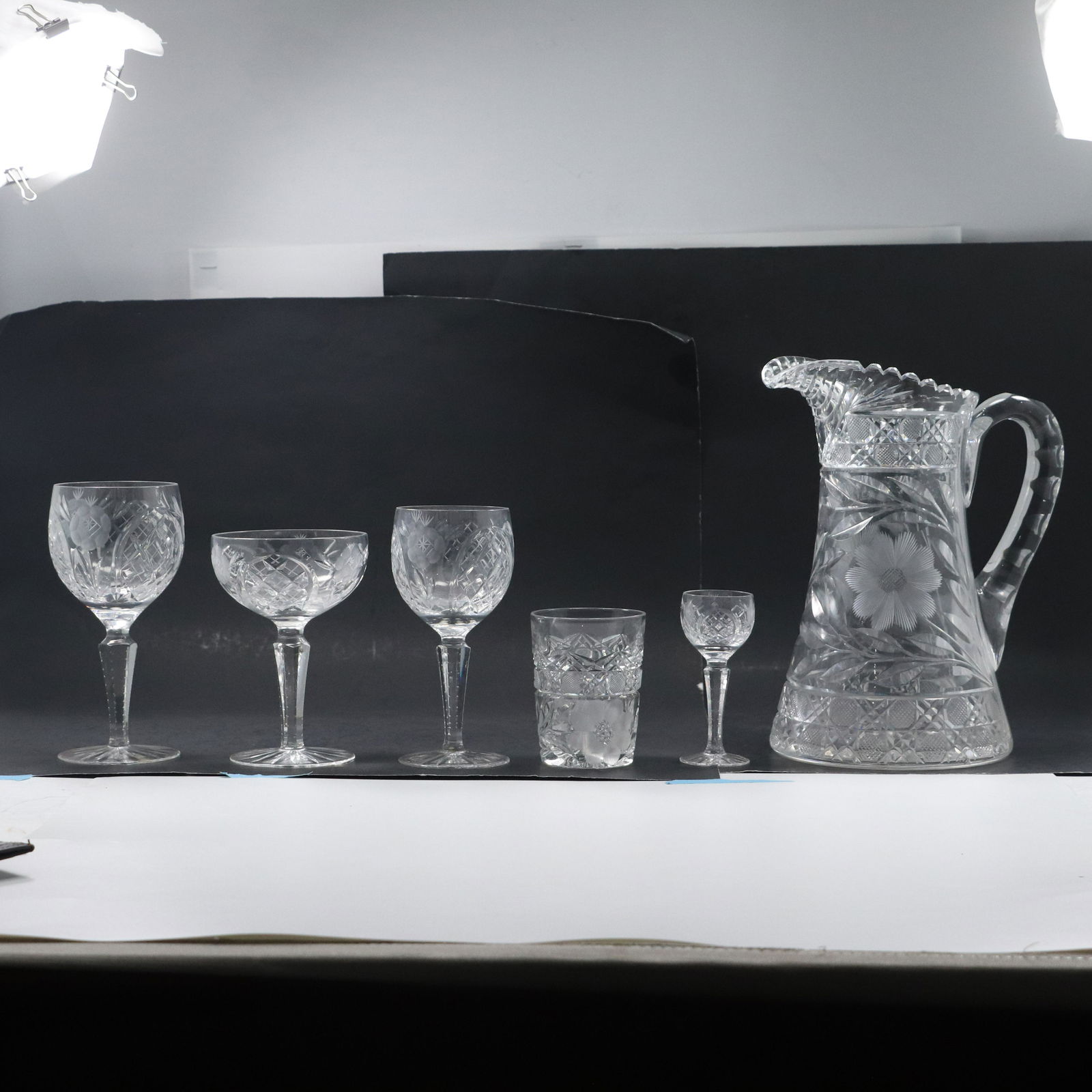 37 Pc Assorted Cut Glass Wines, Tumblers, Water Pitcher (1 of 20)