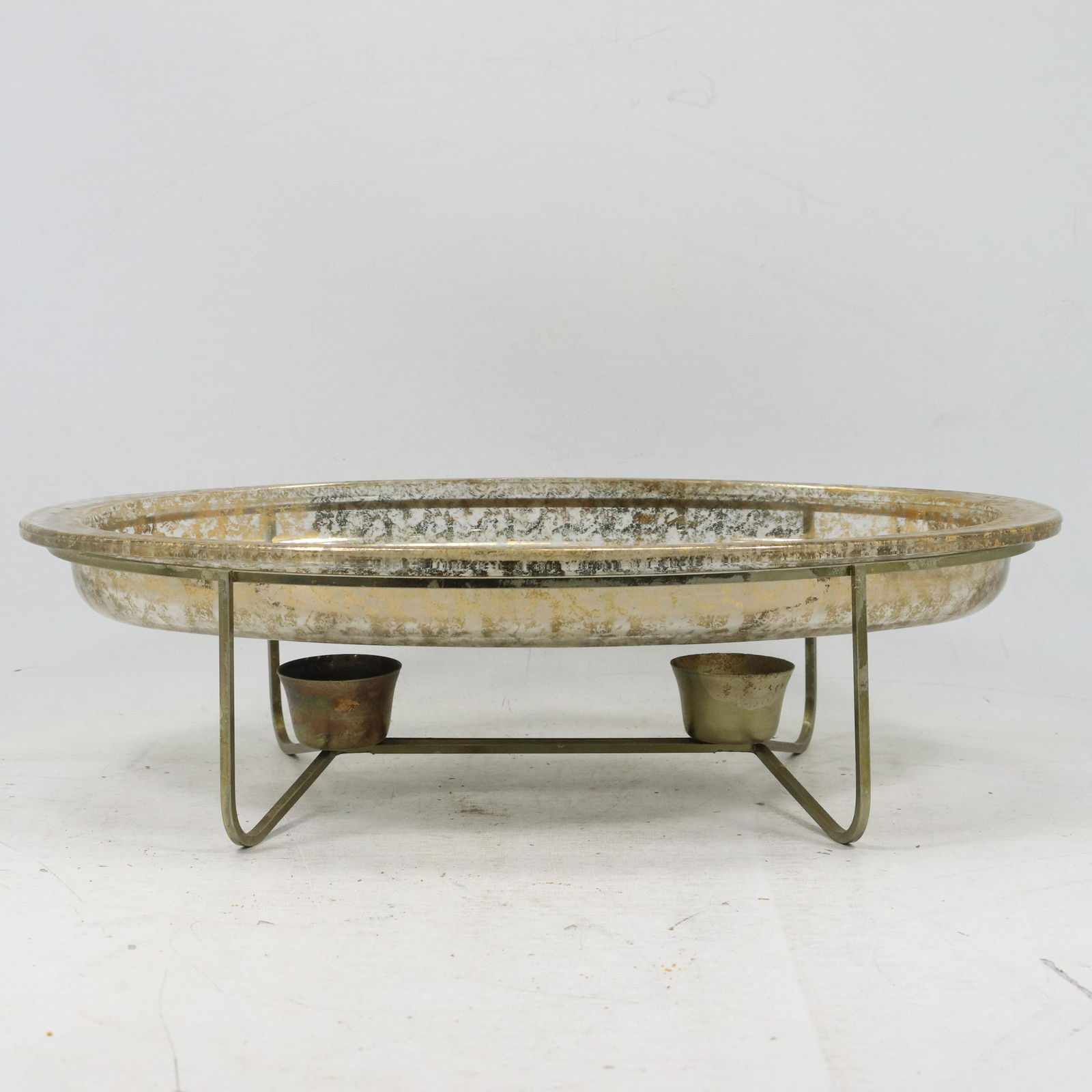 Mid-Century Glass Oval Tray on Metal Warming Stand (1 of 13)