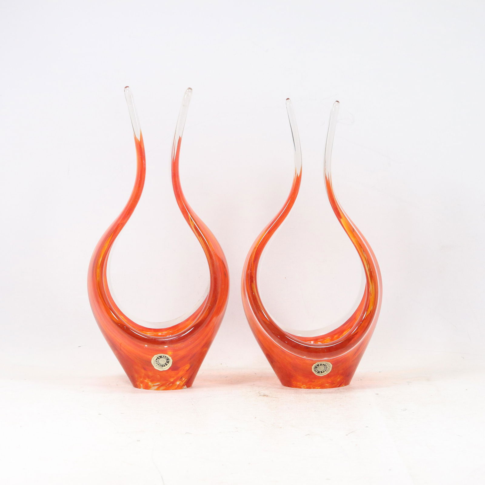 2 Mid-Century Italian Art Glass Orange Basket Sculpture (1 of 9)