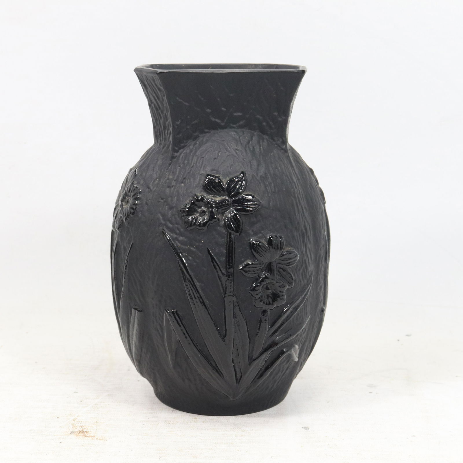 Unique Black Glass Vase Embossed Flowers Pattern (1 of 8)