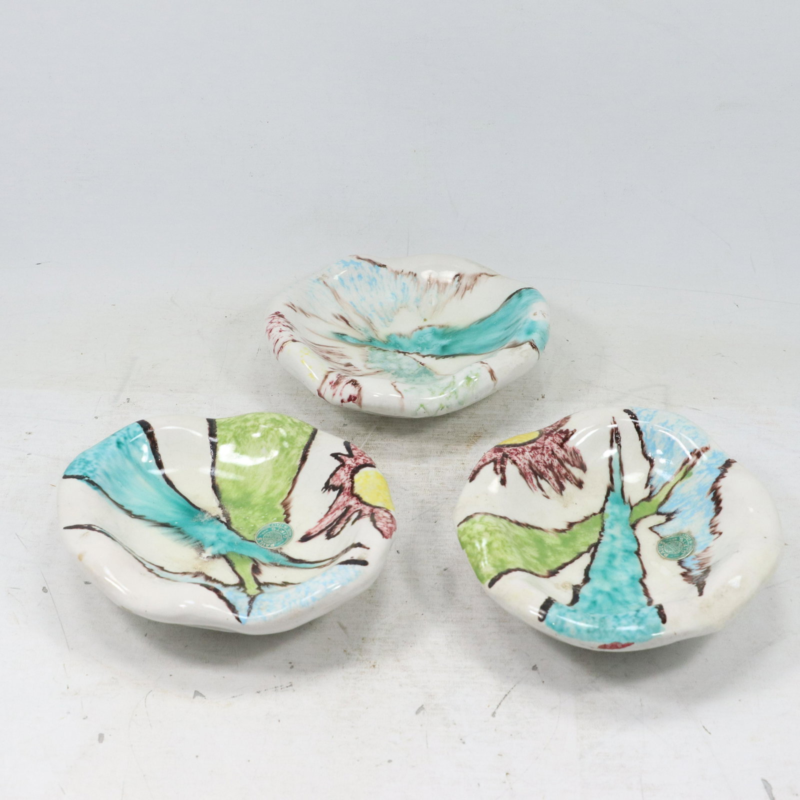 3 Italian Thick Ceramic Abstract Bowls Mid-Century (1 of 15)