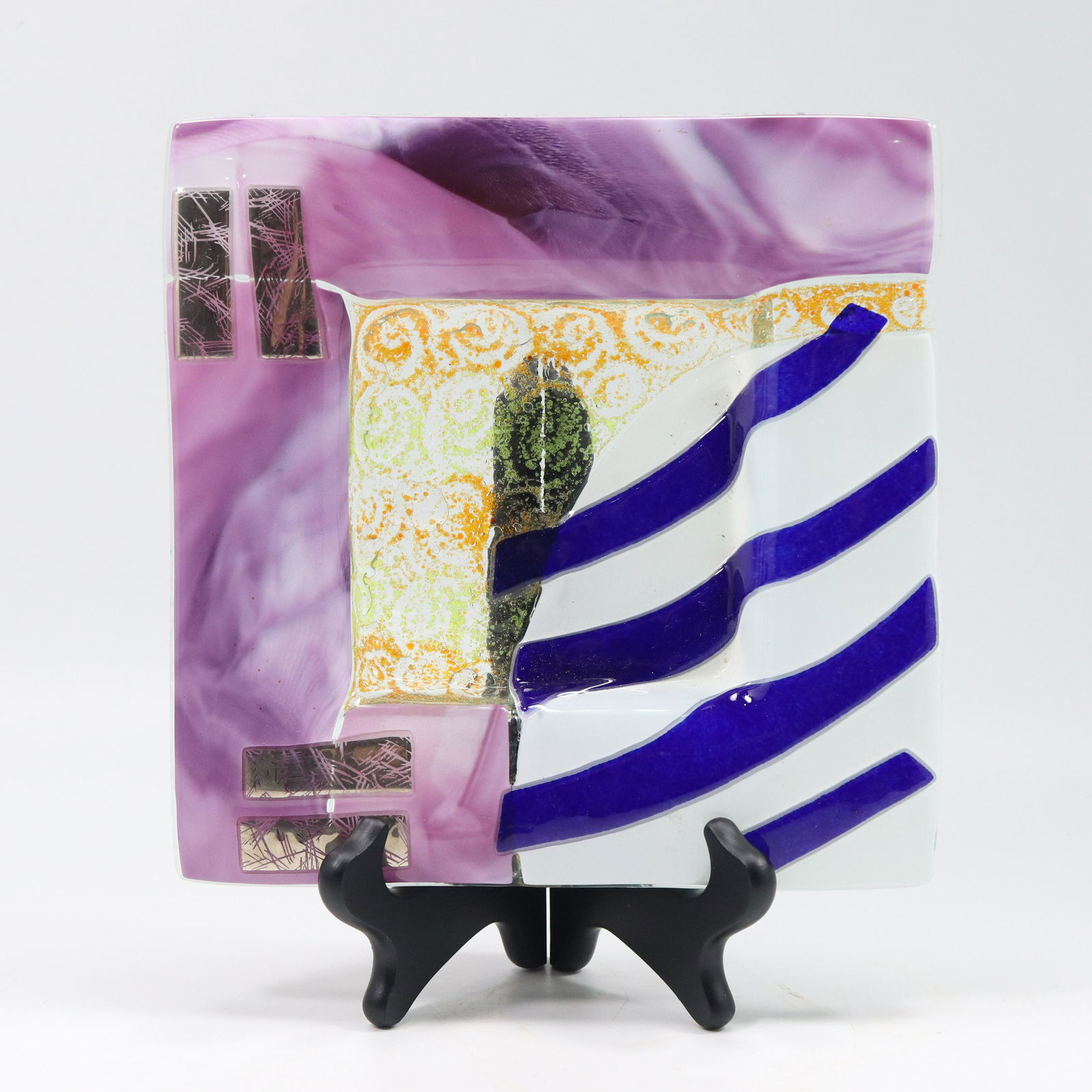 Signed Opal, Abstract Modernism Fused Glass Plate (1 of 10)