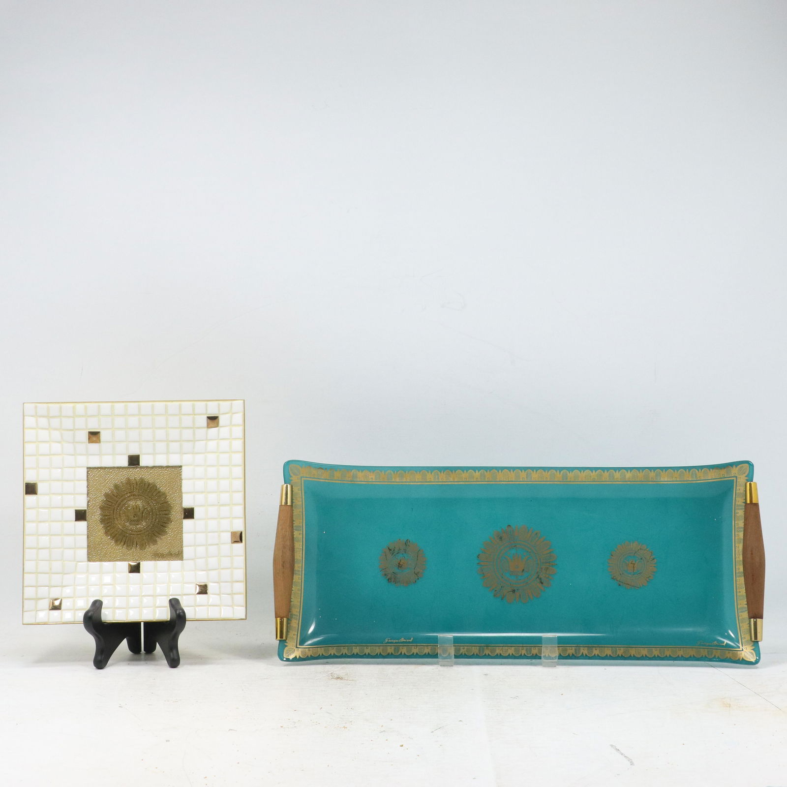 2 Georges Briard Mosaic Plate, Green Glass Tray (1 of 15)