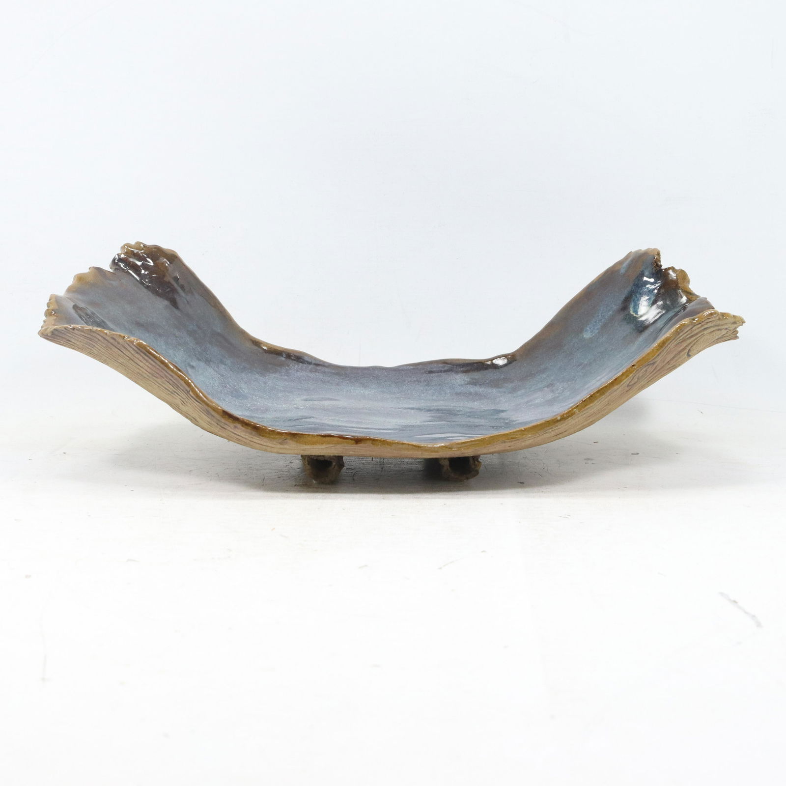 Unusual BARK LOG Glazed Pottery Serving Tray Signed CIA (1 of 11)
