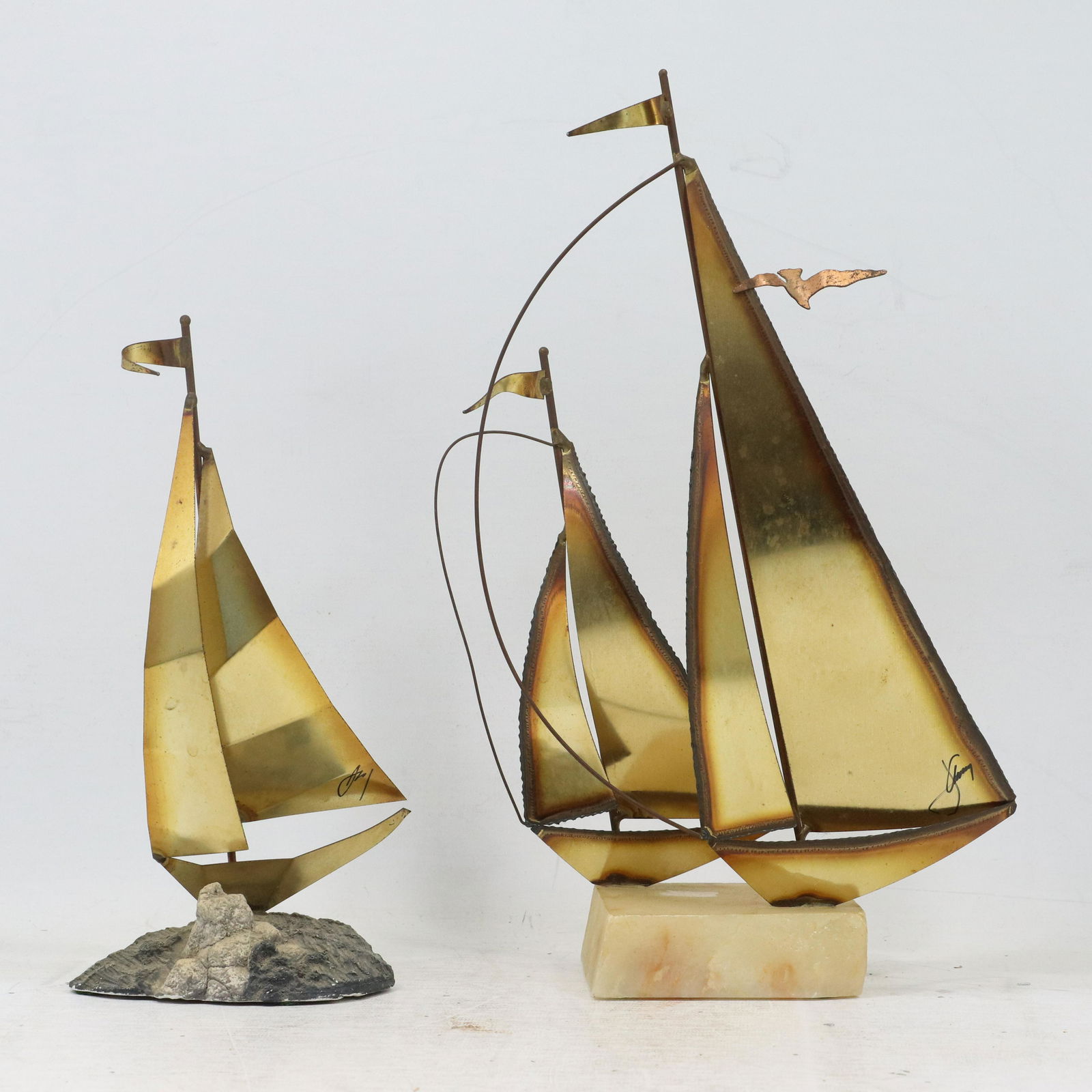 2 Signed Mid-Century Modern Sailboat Metal Sculptures (1 of 11)