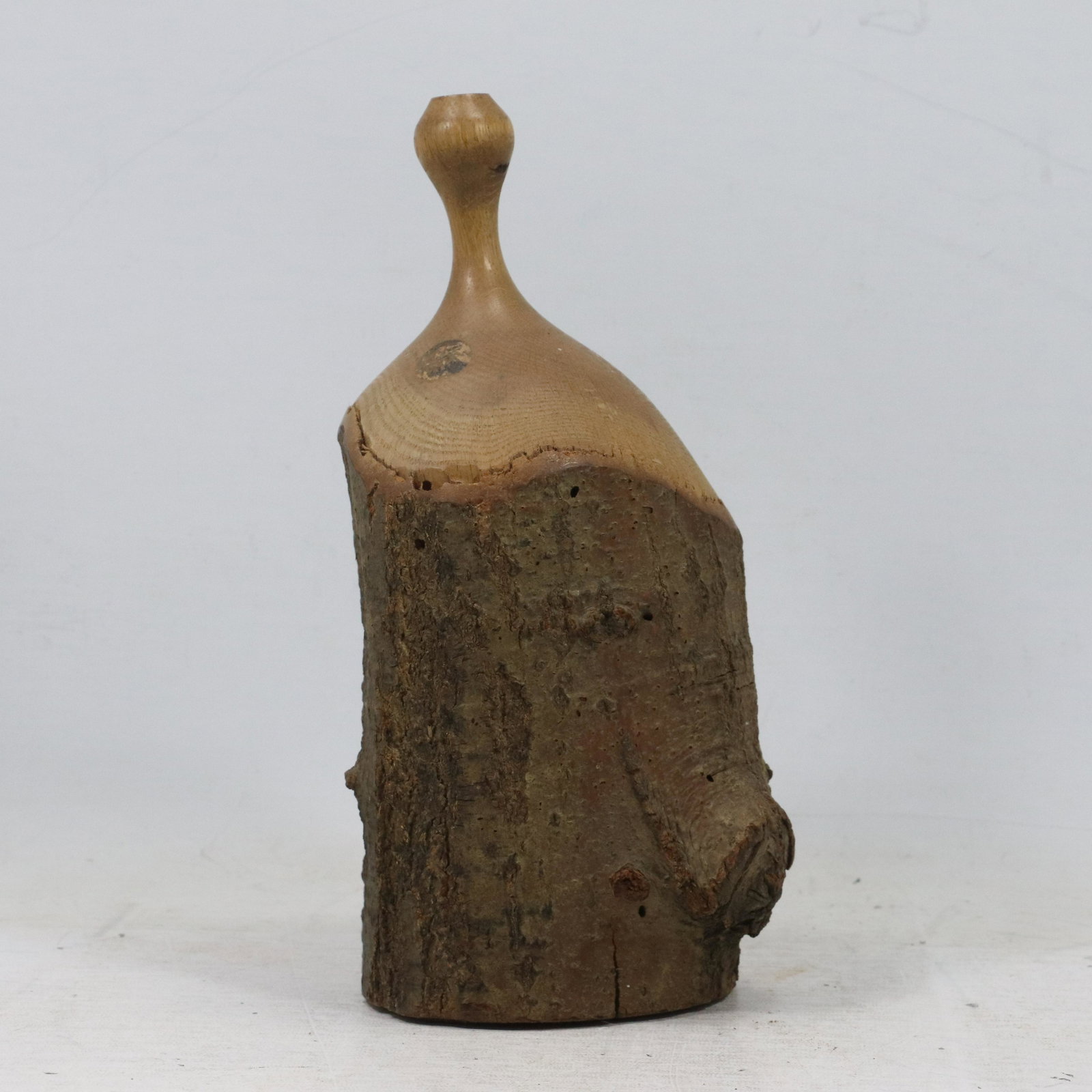 Adirondack Folk Art Carved Wood BARK BOTTLE: Adirondack Folk Art Carved Wood BARK BOTTLE. Size: 11.5h 5.75w