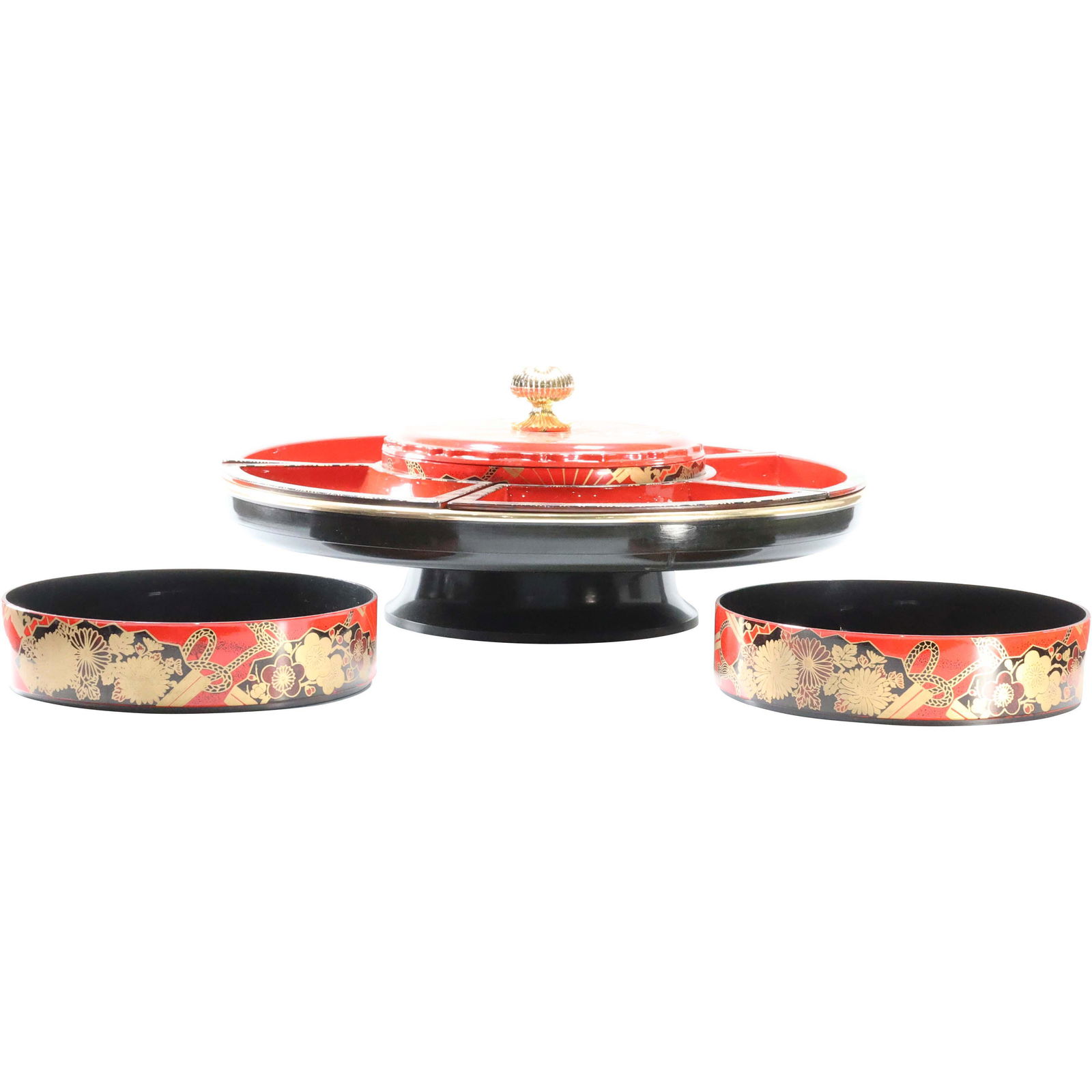 Chinese Red Lacquered Serving Platter with Bowls in Box (1 of 11)