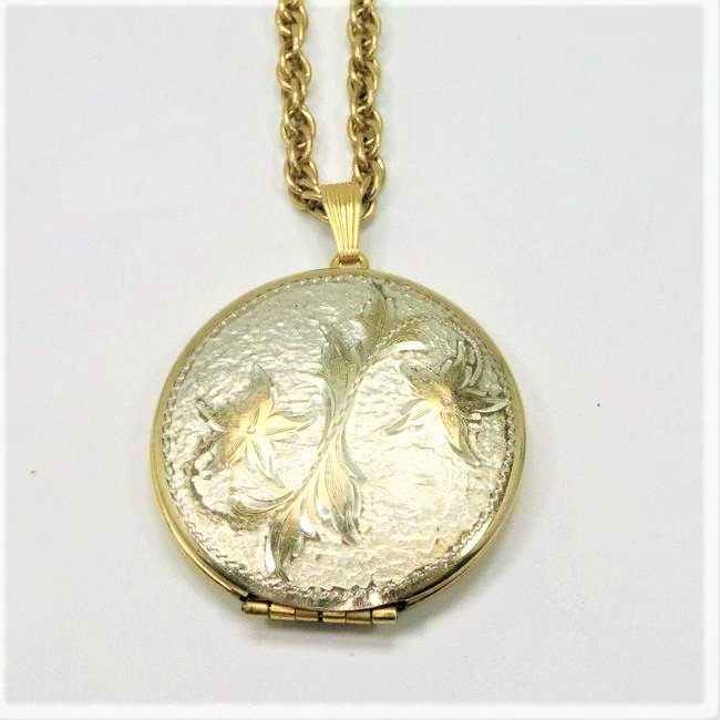 14K Gold Engraved Locket Wehss on 12K GF 24 in. Chain: 14K Gold [tested] Engraved Locket Wehss 1 1/2 in. diameter on 12K GF 24 in. Chain