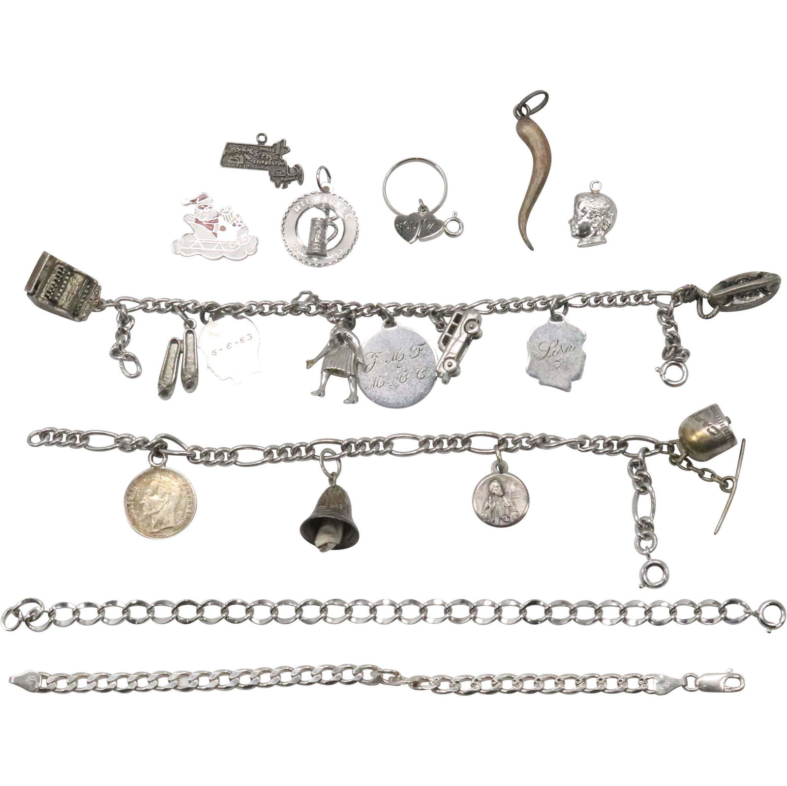 10 Pc Assorted Sterling 4 Charm Bracelets, 6 Odd Charms (1 of 13)