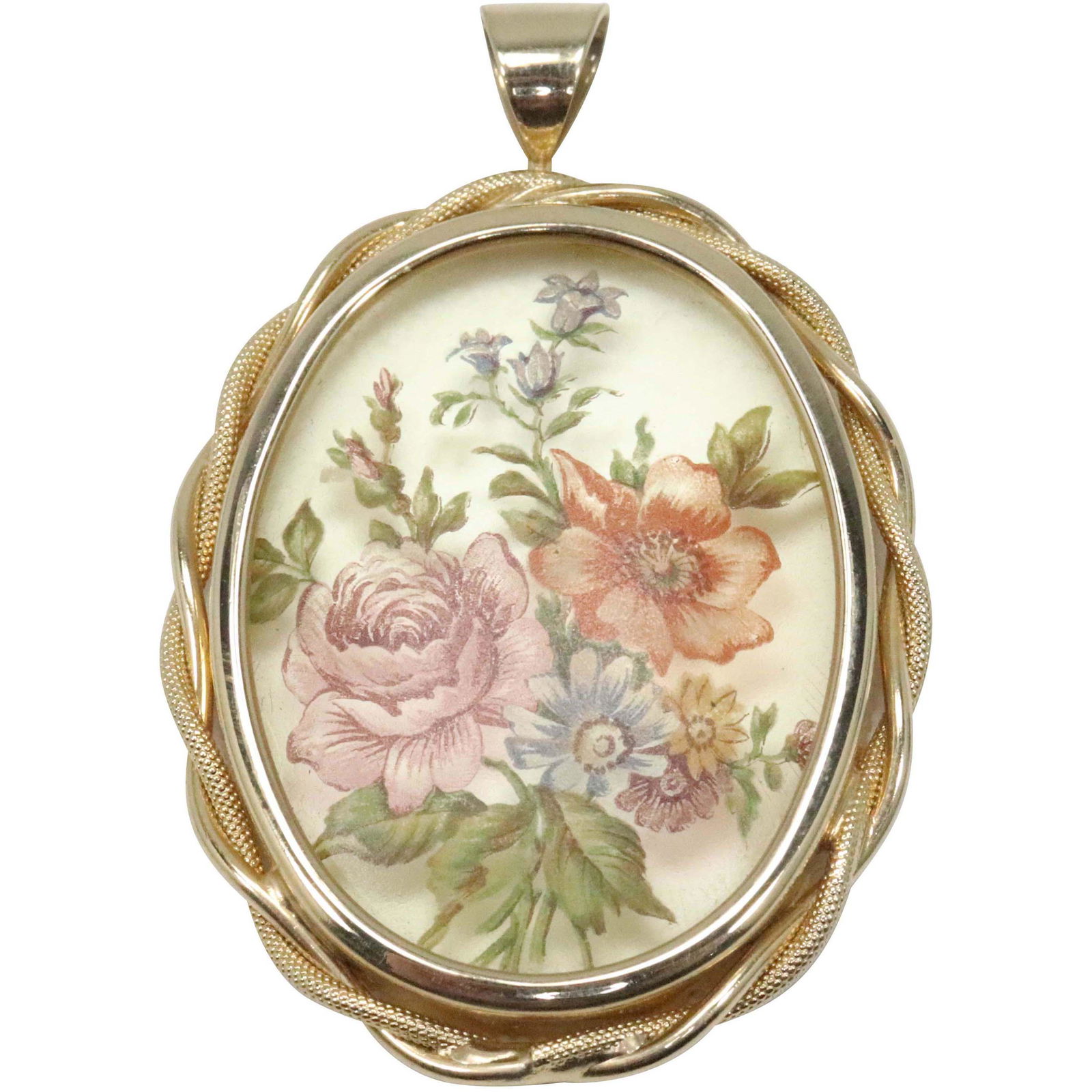 10K Gold Pendant with Hand Painted Flowers on Glass (1 of 5)