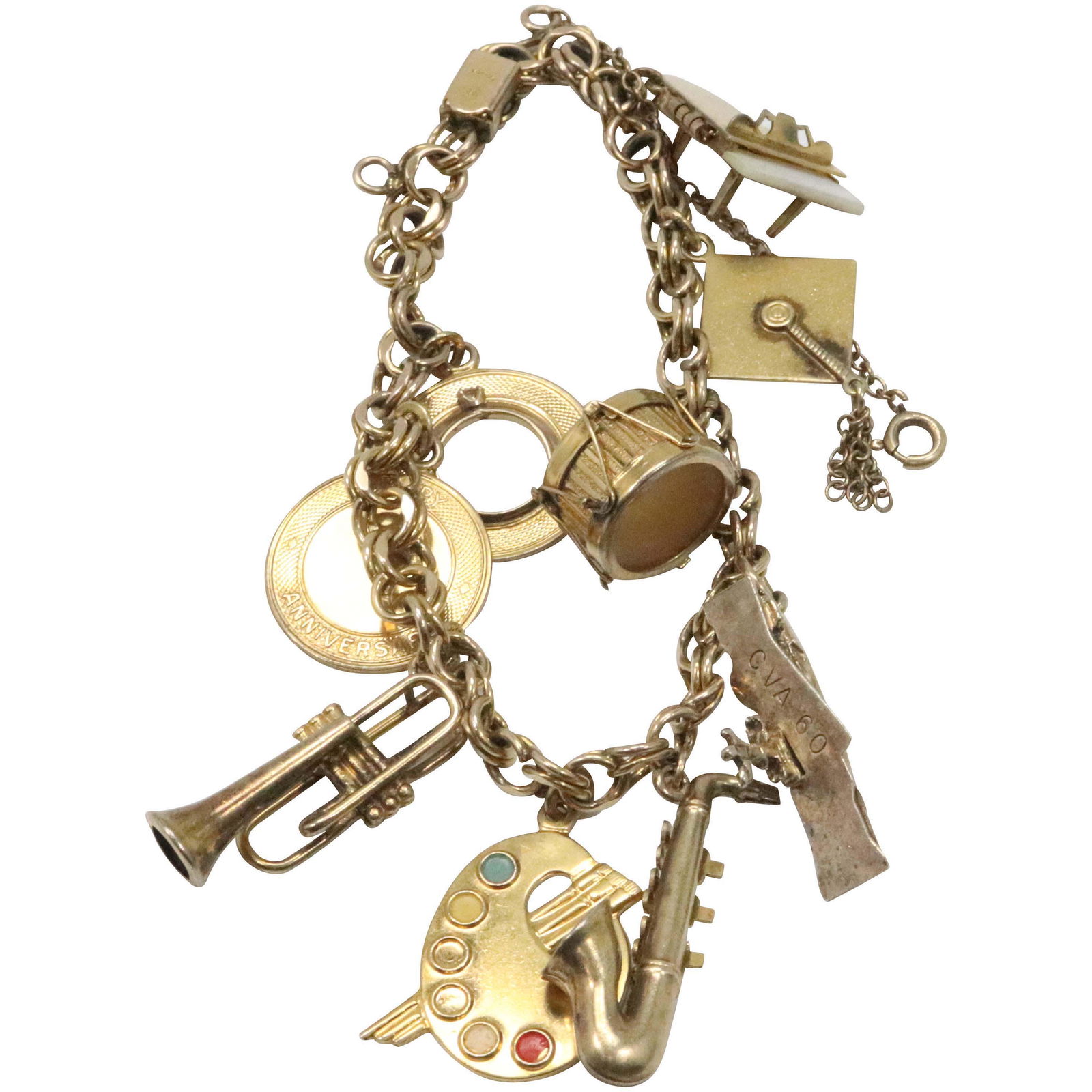 12K Gold JMS Charm Bracelet with [9] 12K GF Charms (1 of 6)