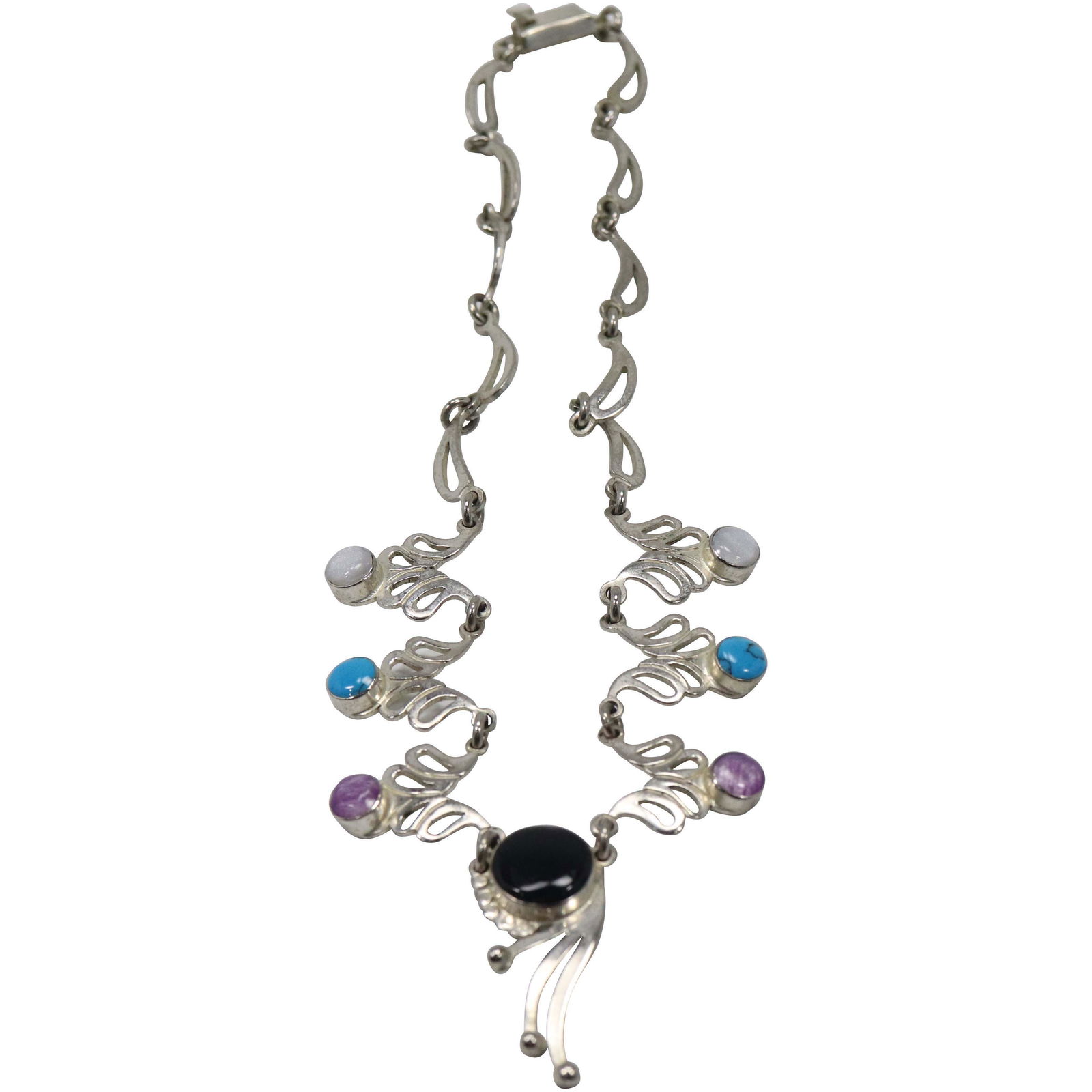 .925 Sterling Silver Necklace Turquoise MOP Black Onyx (1 of 6)