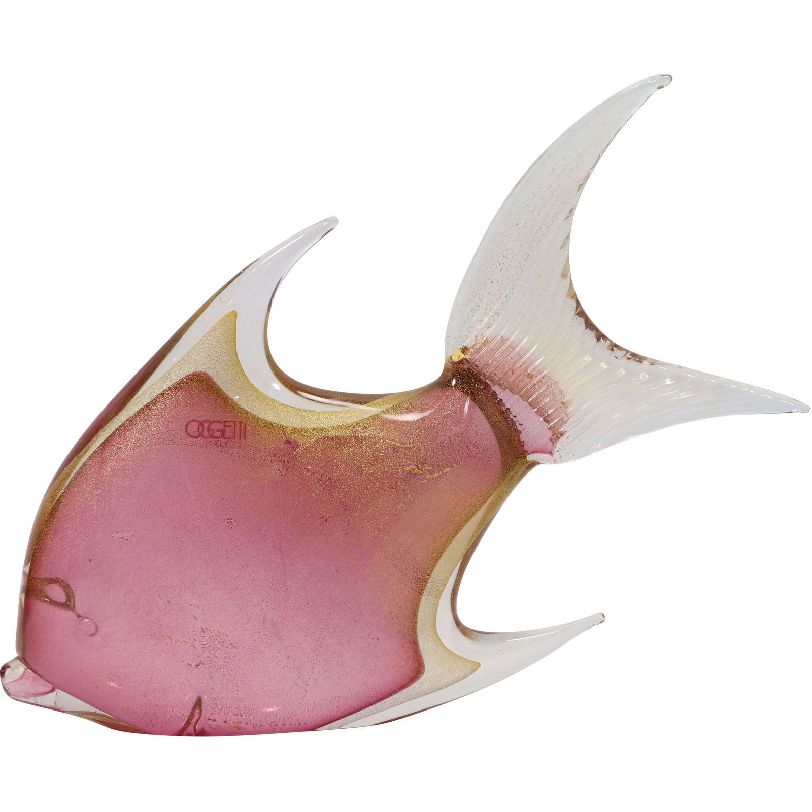OGGETTI Italy, Art Glass Tropical Fish Sculpture: OGGETTI Italy, Art Glass Tropical Fish Sculpture. Original label. size: 9h 11.5w