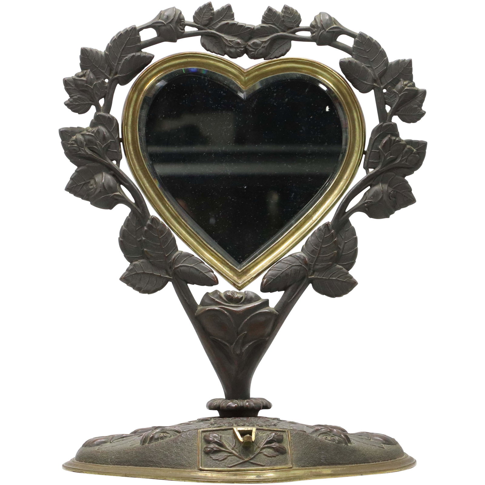 Unique Brass "Heart" Vanity Dresser Top Mirror: Unique Brass "Heart" Vanity Dresser Top Mirror. size: 15.5h 11.5w