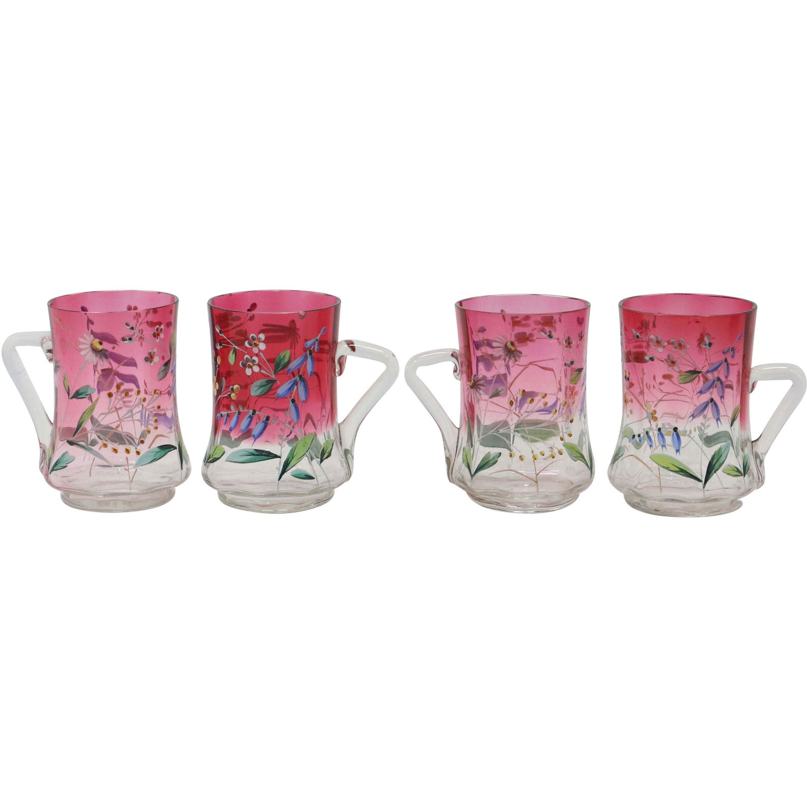 [4] MOSER Glass 19th C. Handled Cups Enameled Cranberry (1 of 8)