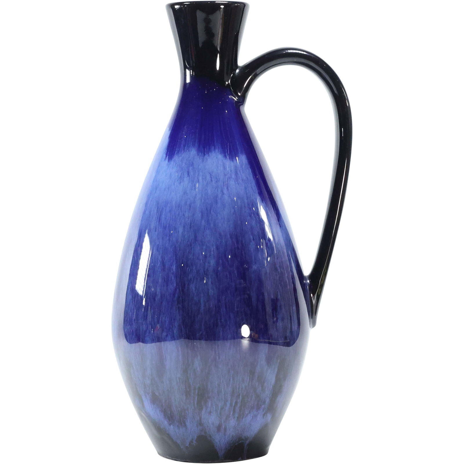Cobalt Blue & Black Glazed Redware Pottery Pitcher (1 of 6)