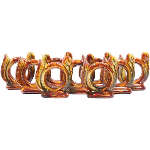 [9] Glazed Ceramic "thanksgiving Turkey" Napkin Rings