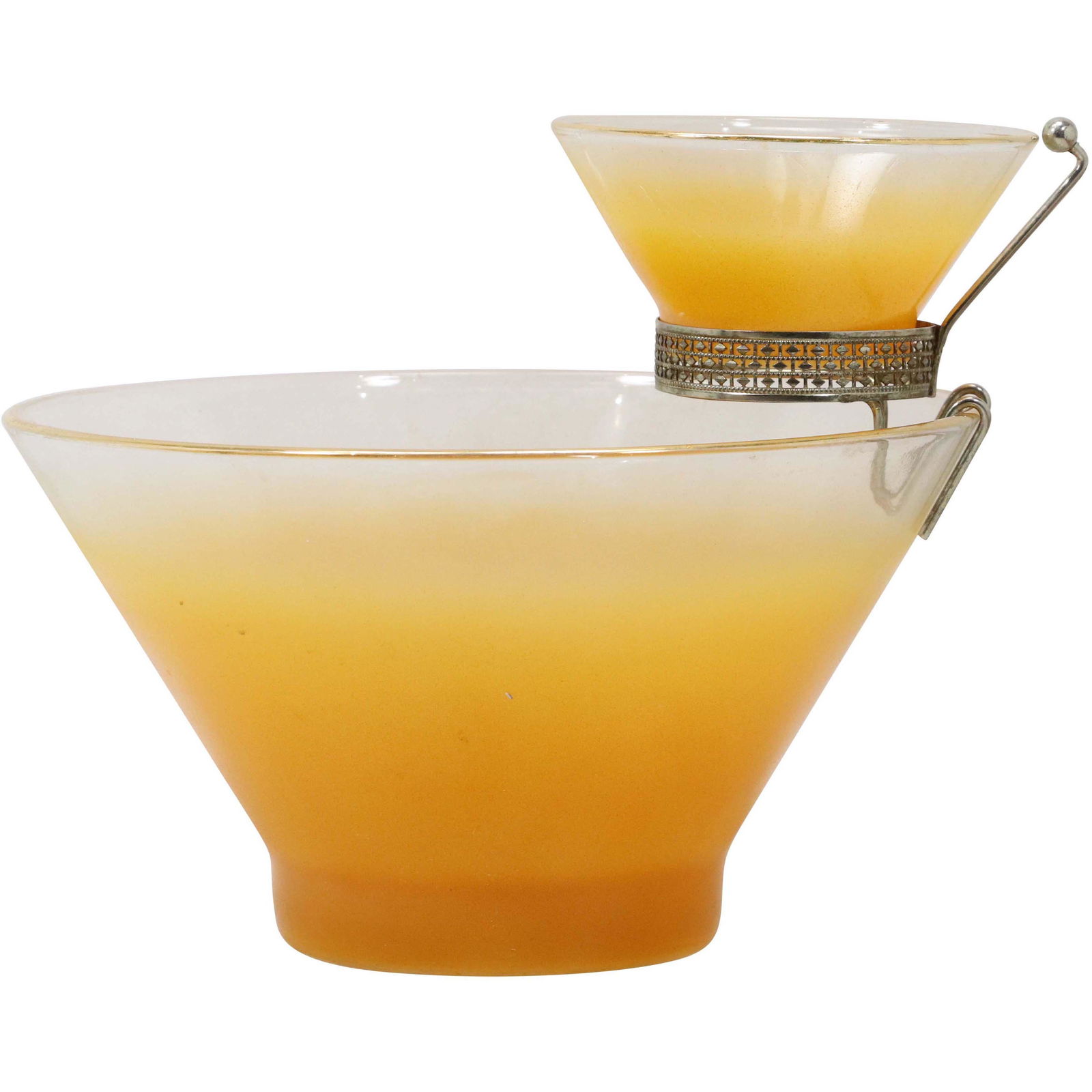 Mid-Century Modern Orange Glass Chip & Dip Bowl Set (1 of 11)