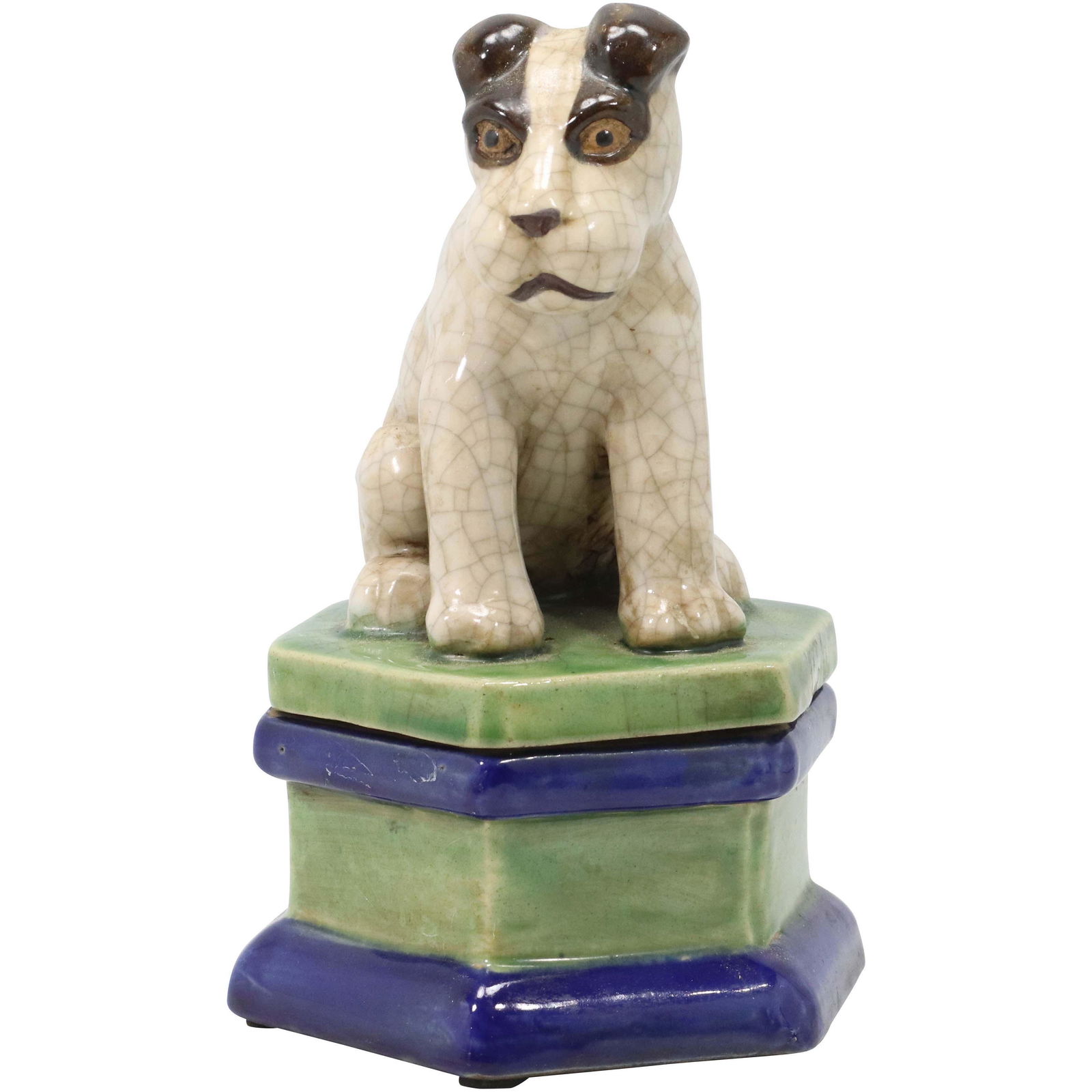 Majolica Glazed Porcelain Dog Figure Covered Box (1 of 9)