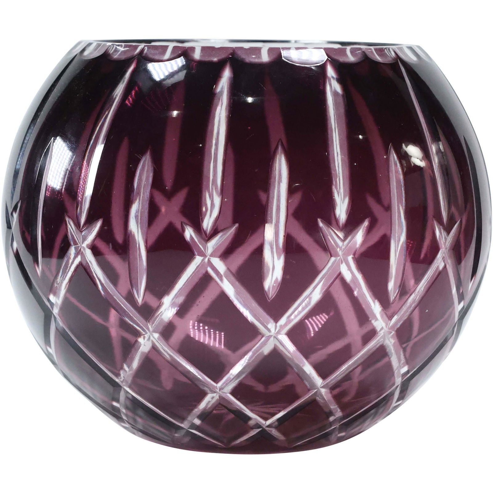 Purple Amethyst Cut to Clear Bohemian Glass Rose Bowl (1 of 5)