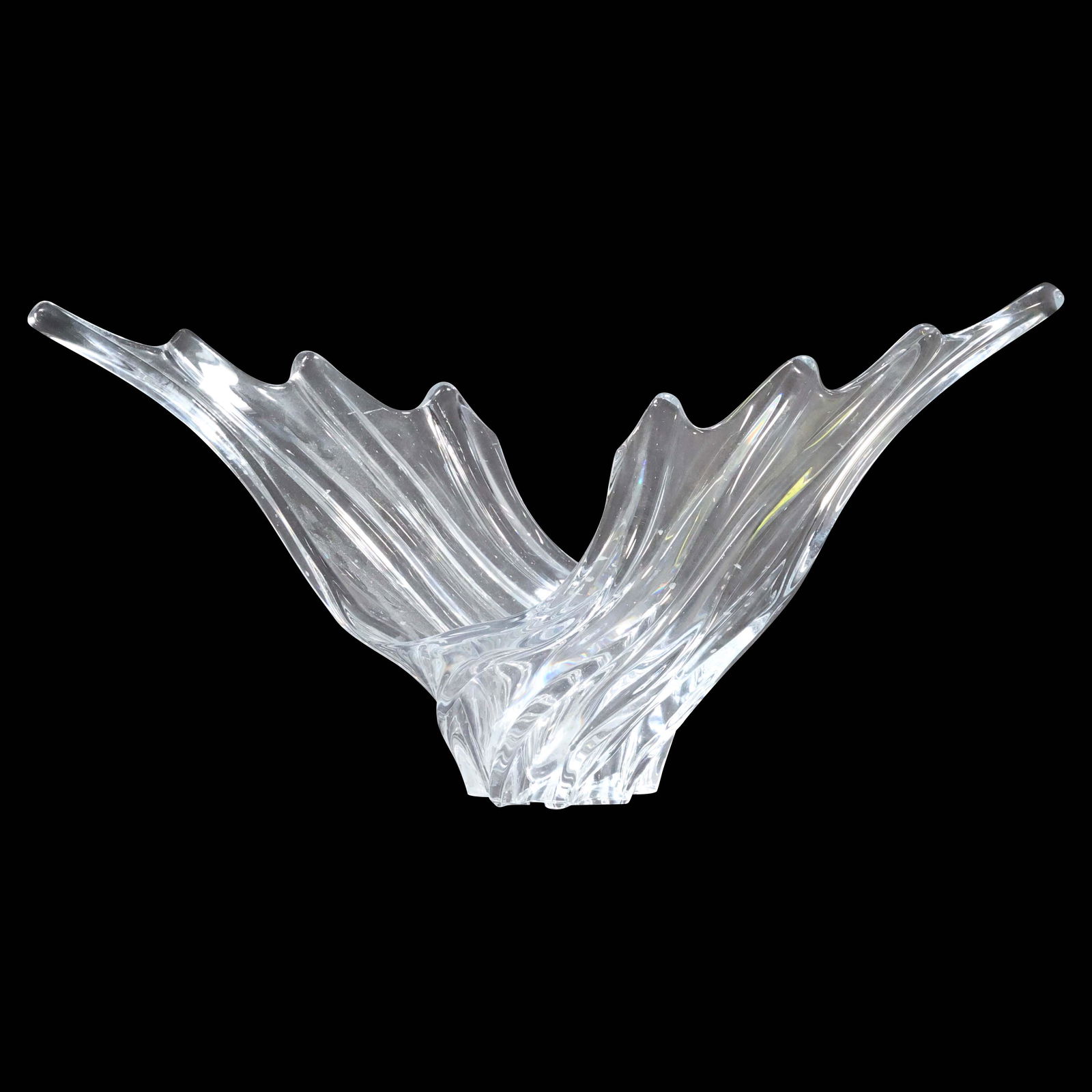 Signed VANNES Large Crystal Glass Open Wings Bowl (1 of 12)
