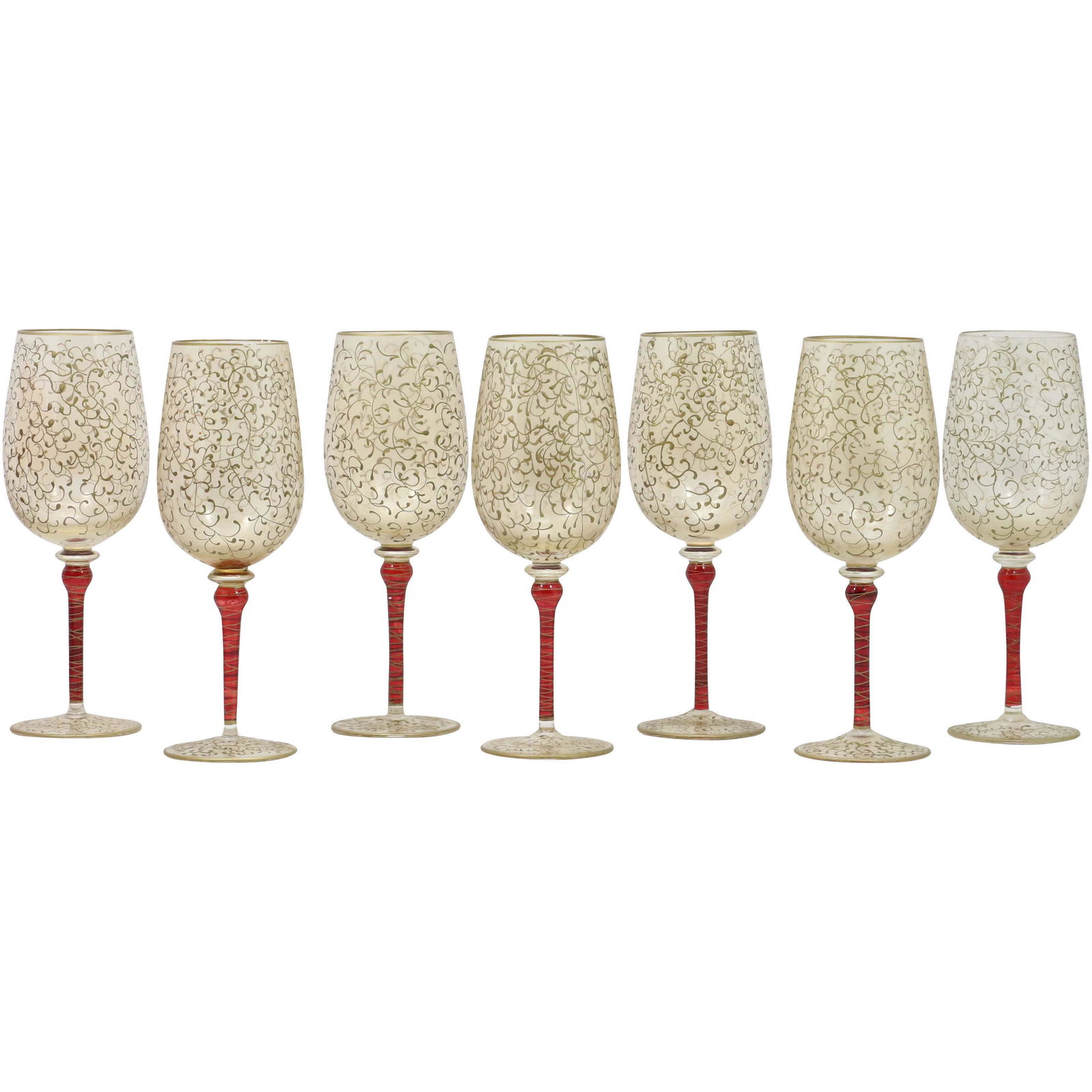 [7] Italian Glass Cocktail Stemware Red Stems (1 of 9)