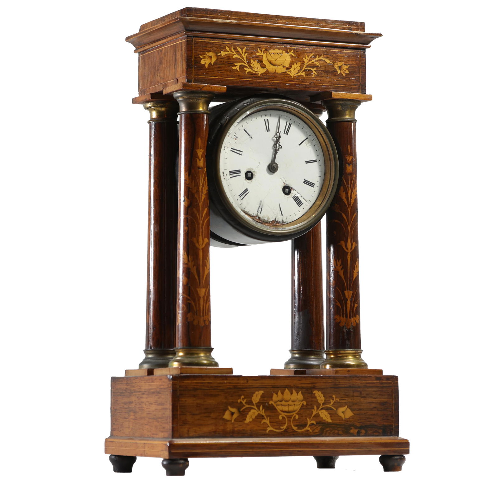 Antique 19th C. French Empire Column Clock Inlaid (1 of 20)