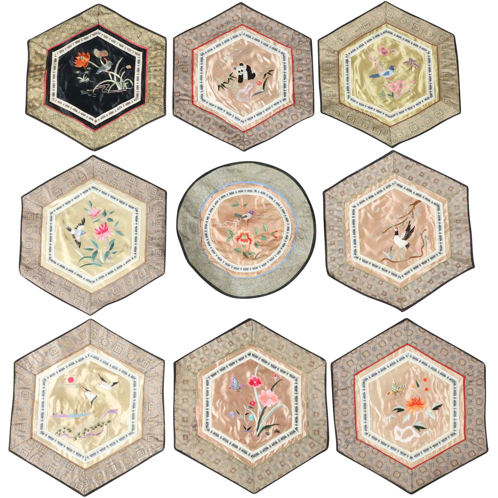 9 Assorted Chinese Silk Embroidered Scarf Mats (1 of 20)