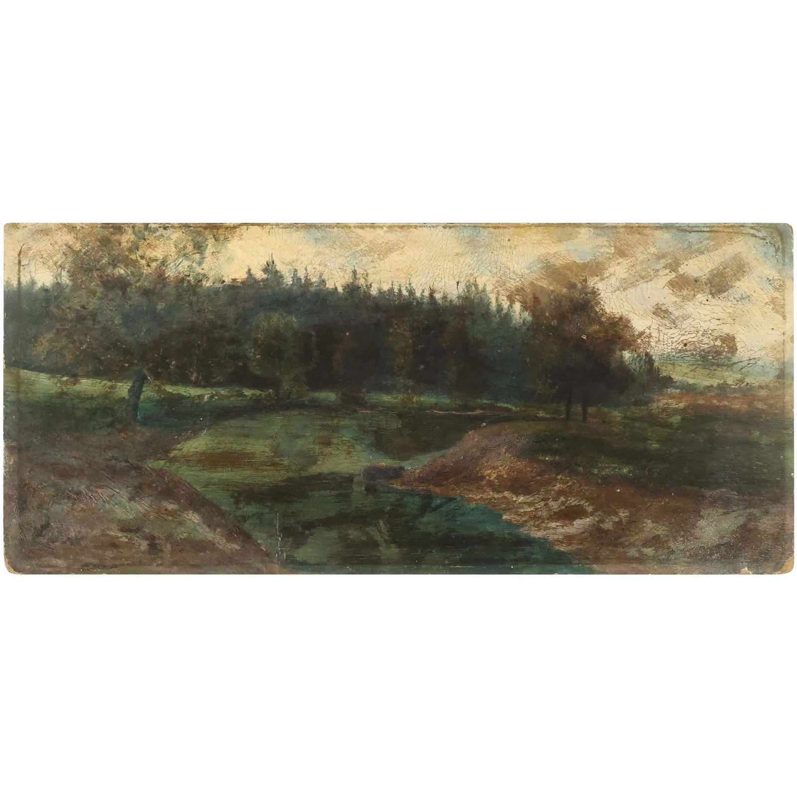 19th C. Barbizon School Landscape Oil on Board Painting (1 of 8)