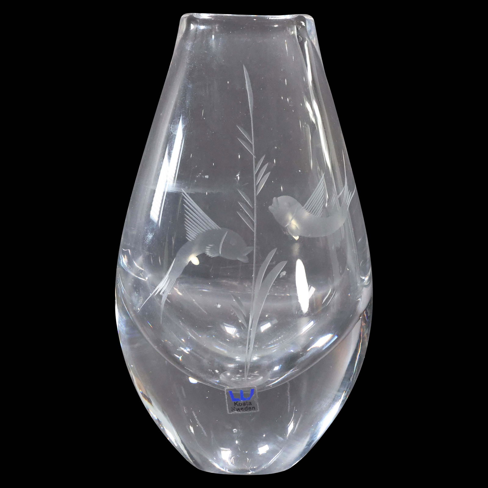 KOSTA Sweden Clear Crystal Glass Etched Koi Fish Vase (1 of 6)