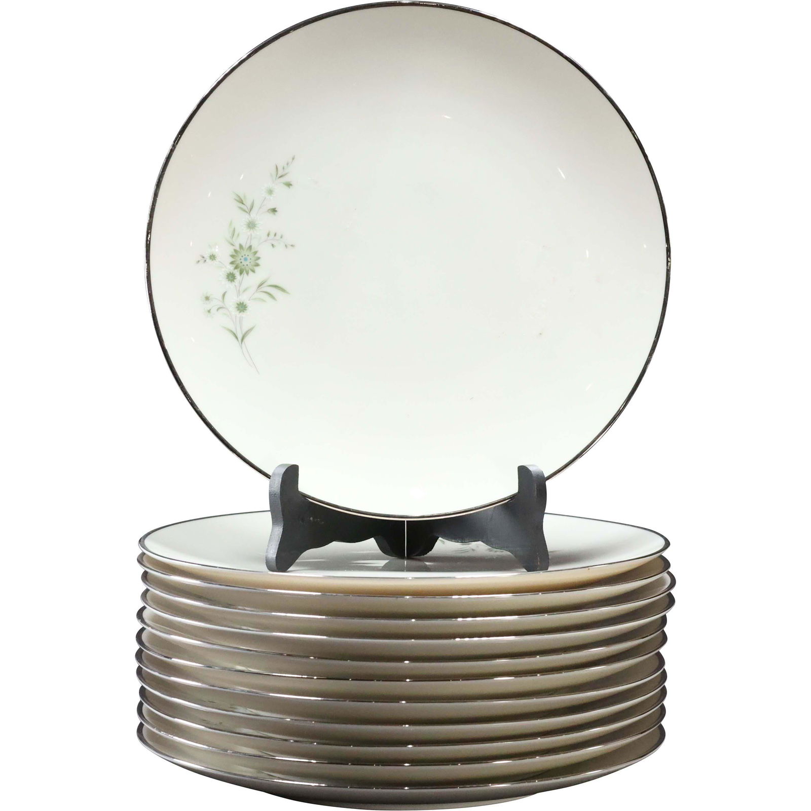 12 NORITAKE Ivory China Emerald Porcelain Dinner Plates (1 of 5)